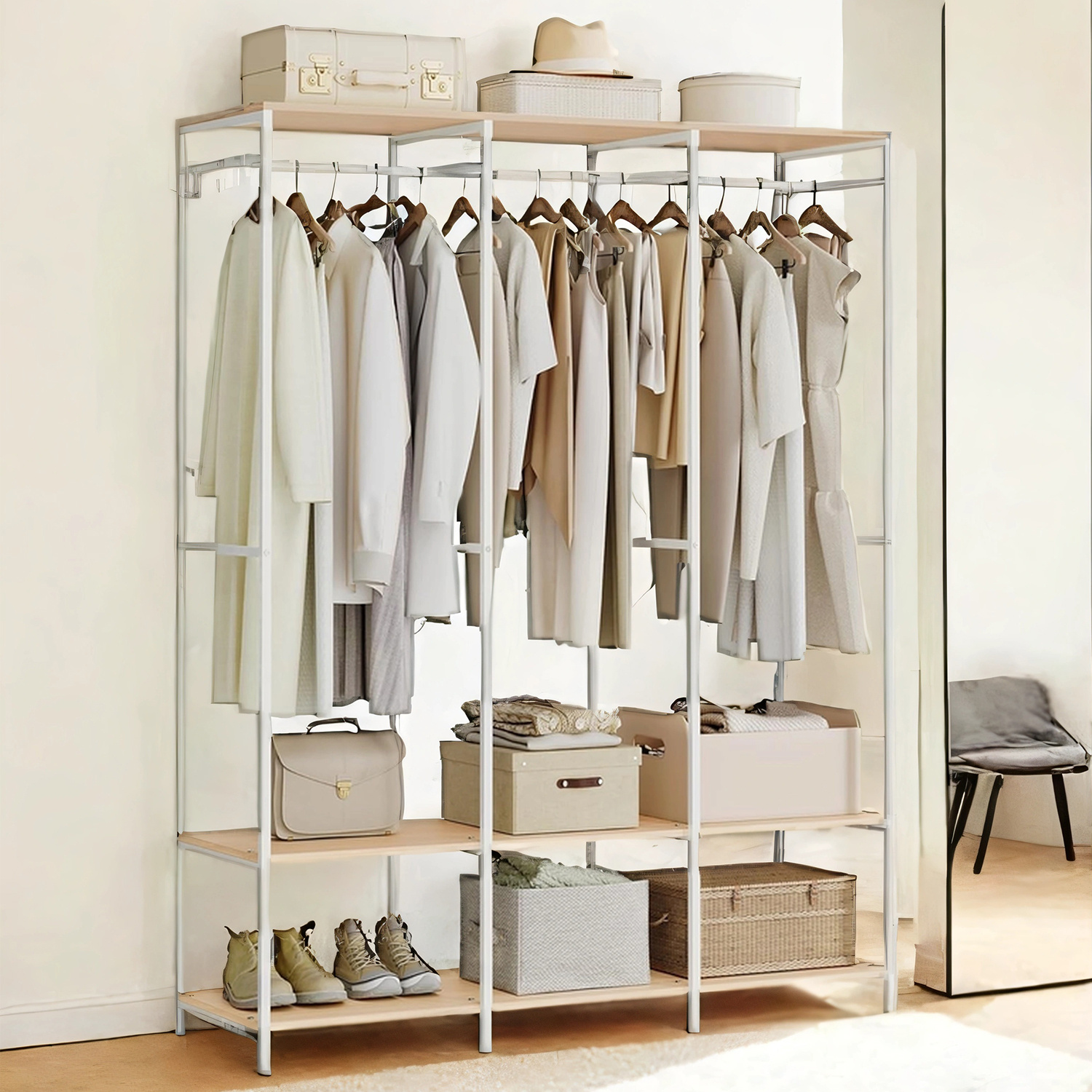 Open Wardrobe, Clothes Rack, Garment Stand With Hanging Rod, Coat Rack, Shelves, Removable Hooks, 40 X 141 X 180 Cm