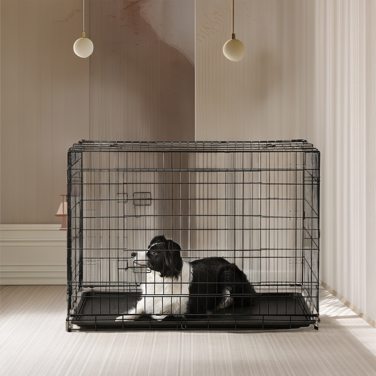 E-shop Schwarz XL Hundekäfig, 107 x 70 x 77,5 cm, , mit 2 Türen, mit ausziehbarer Kunststoffschale.