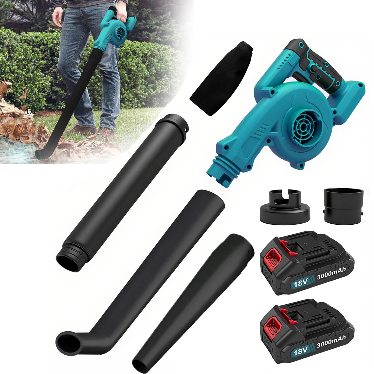 TEMU Cordless Leaf Blower, Heavy Duty Handheld Portable Leaf Blower Cordless Leaf Blower Replacement For Makita 18v Battery, 2-in-1 Cordless Air