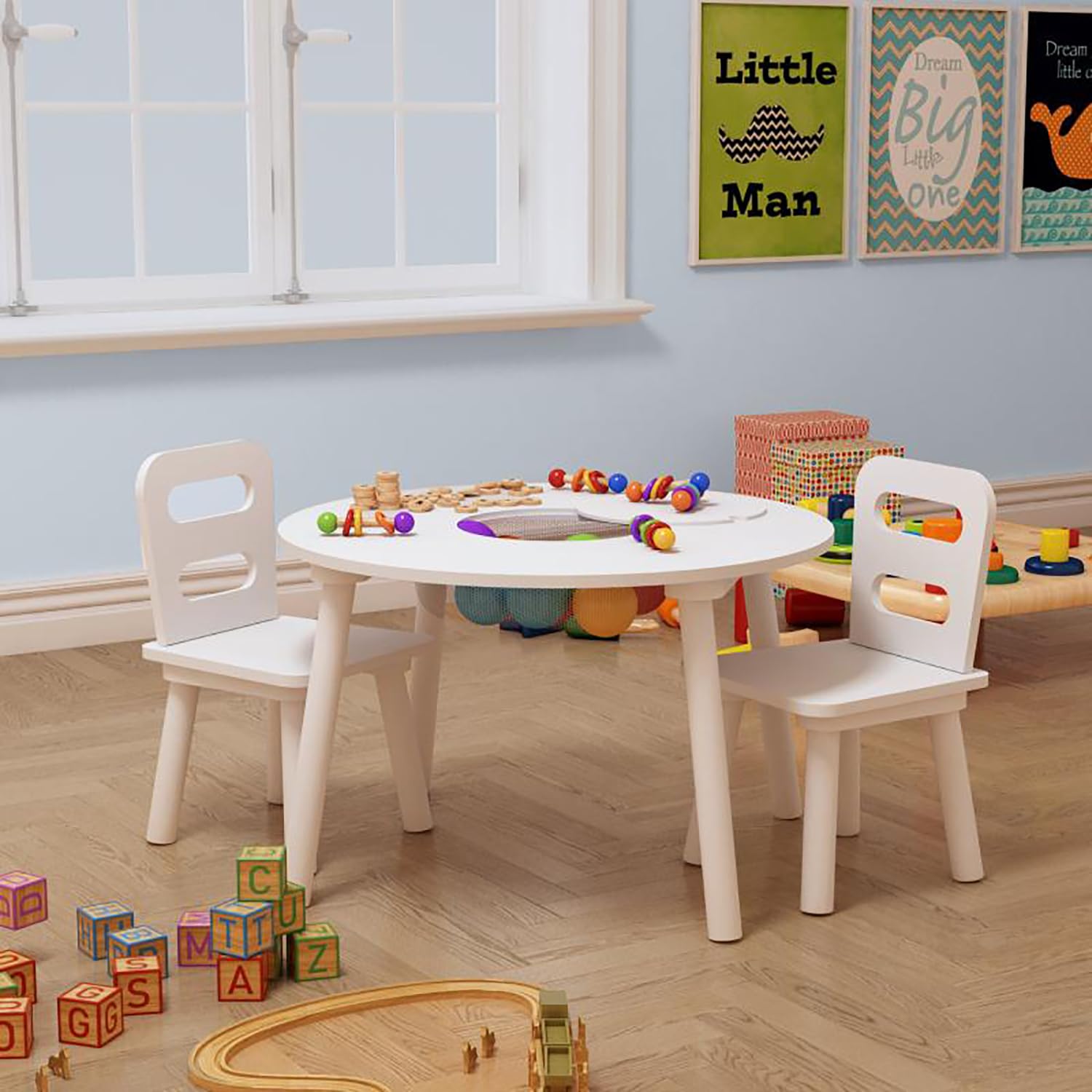 TEMU Wooden Storage Table With 2 Chairs, Kids Table And Chair Sets, Kids Children's Playroom/bedroom Furniture (white)