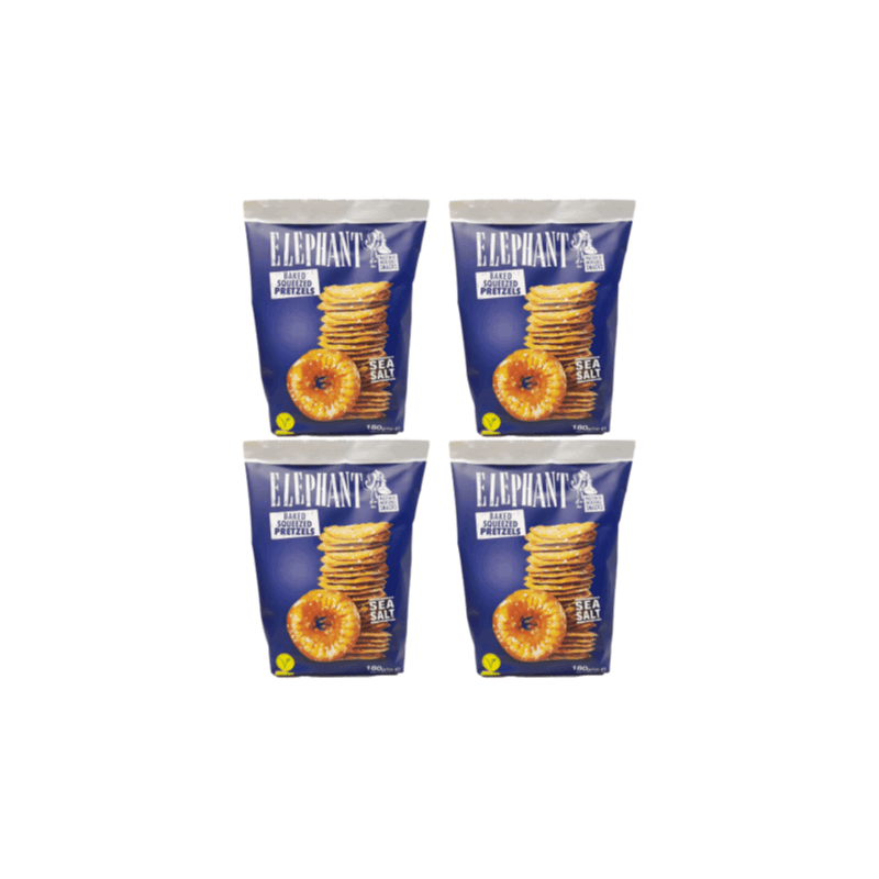 Image of Elephant Baked Squeezed Pretzels Sea Salt 4 X 180g | Crispy Pretzel Snacks With Sea Salt, In A Stock Pack