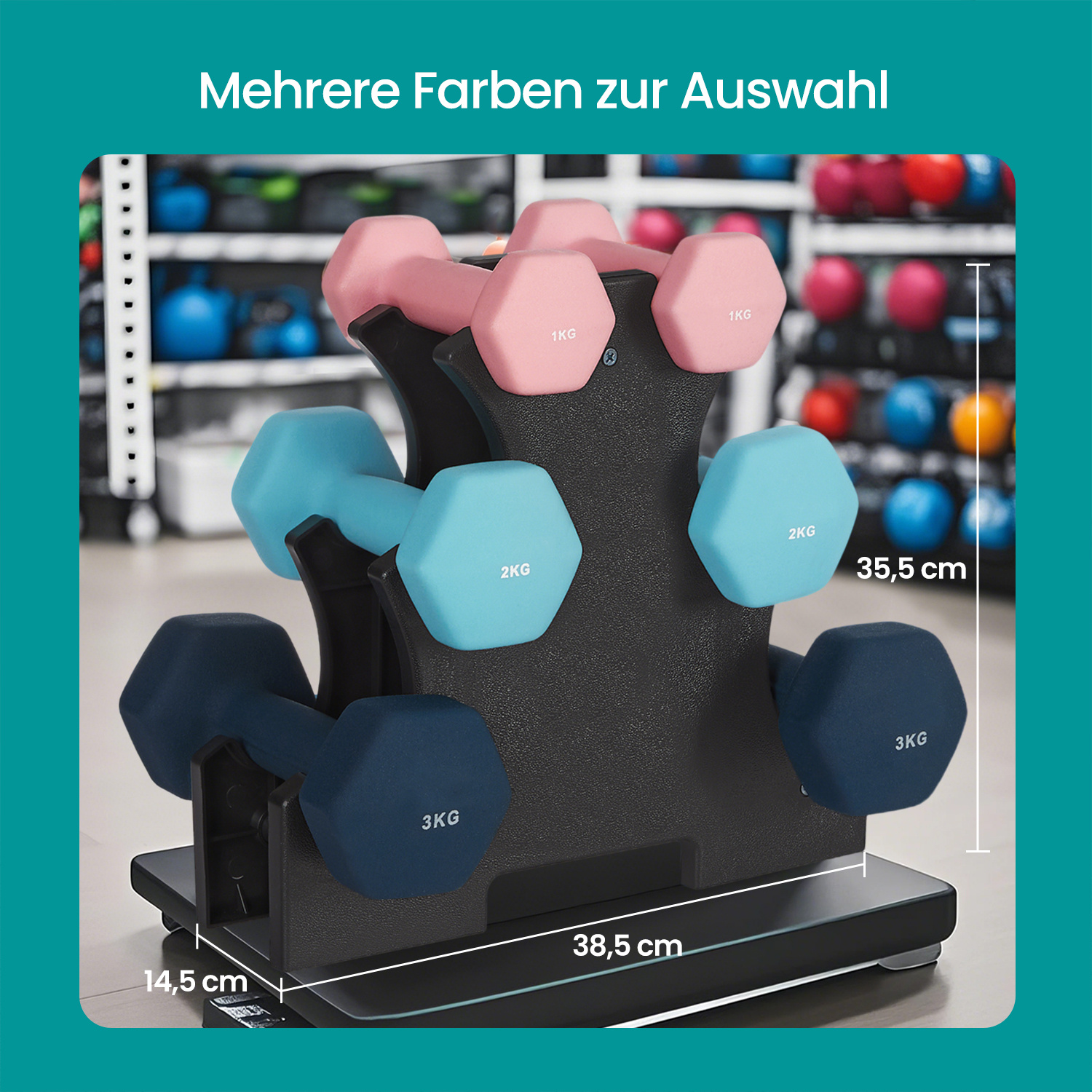 E-shop Hantel-Set, 3 Paar, 2 x 1 kg, kg, 2 x 3 kg, Aufbewahrung, Fitnessstudio, Krafttraining, rutschfeste Neopren-Beschichtung, rosa, aquamarin, blau