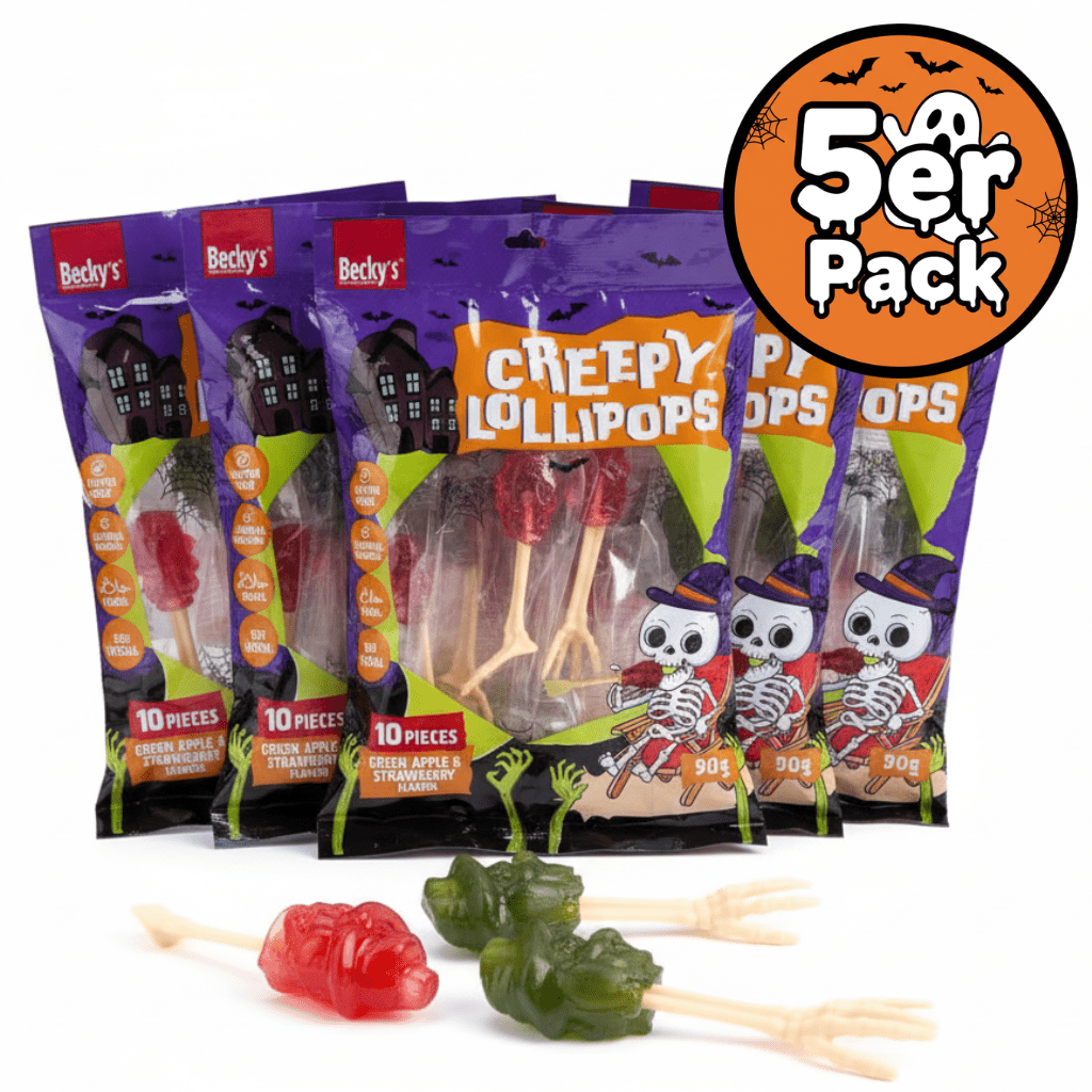 Halloween Lollipops Candy 5-pack – 50 Spooky Halloween Lollipops With Bone Sticks (5x90g) – Sweet Horror Snacks For Sharing, Gifting & Decorating