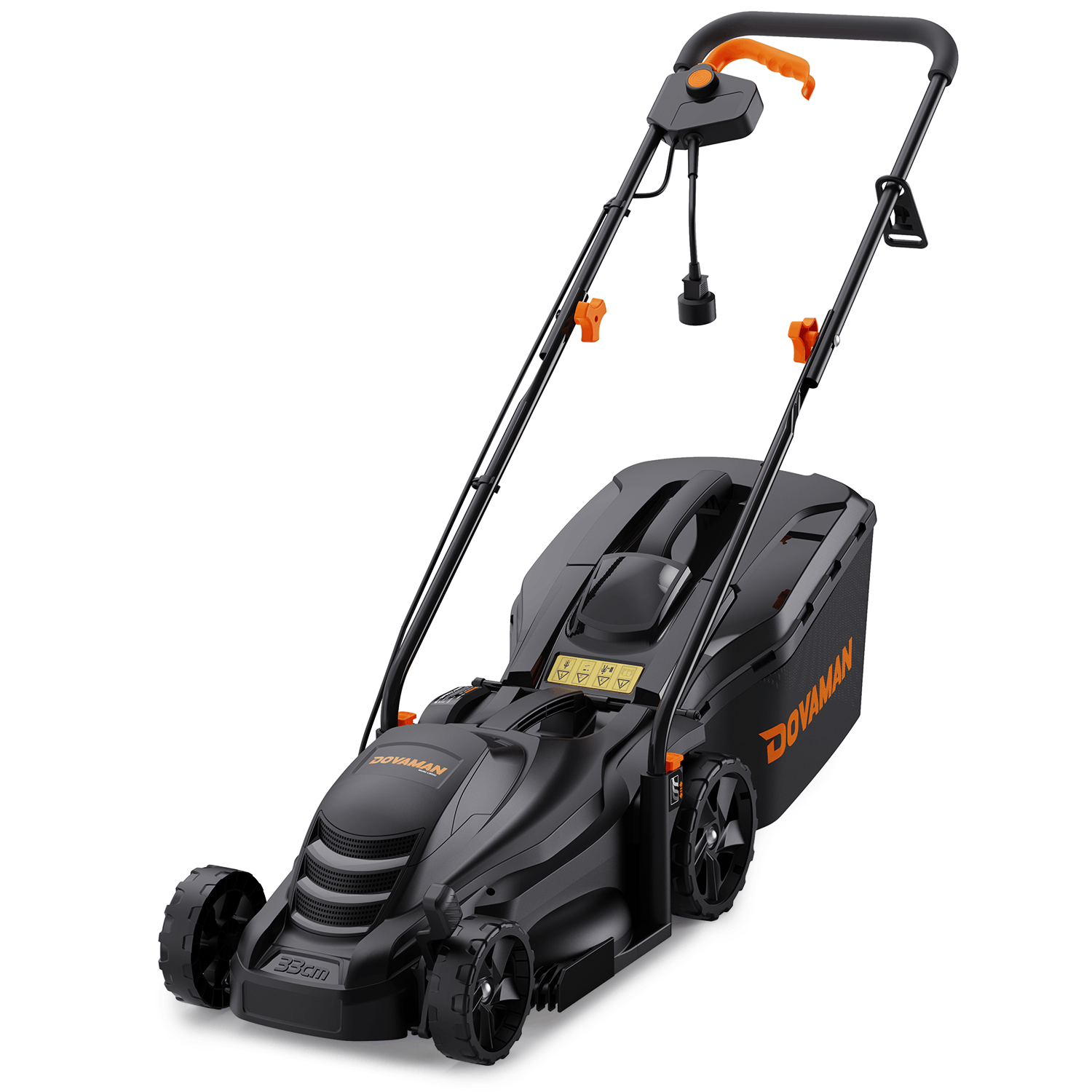 E-shop DOVAMAN Elektro-Rasenmäher – 1300W Motor, 33cm Stahlschneidmesser, 5-stufige Höhenverstellung (25-65mm), Hochgras-Sammelfunktion (bis zu 95%