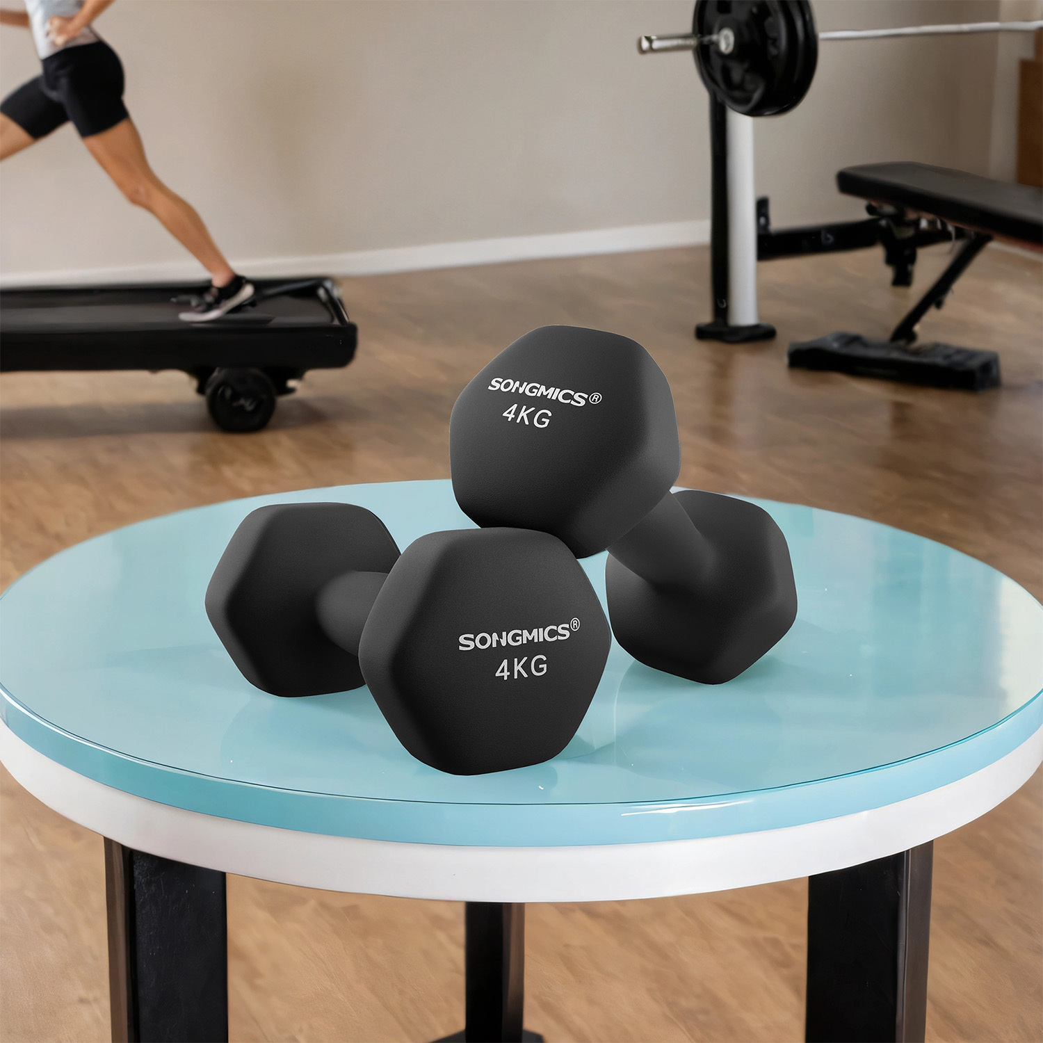 Image of Dumbbells, 2pcs Set, Kg, Dumbbell Set, Short Dumbbells, Hexagon, Neoprene Coating, Strength Training, Workout, Fitness Training, Black