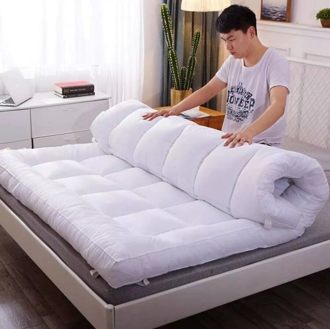 1pc Extra Thick Mattress Topper, Overfilled with 10cm Microfiber Filling with Deep Pocket, Plush Soft Pillow Top Mattress Topper Anti-Shift & Even Weight Distribution Single/Double/King/Super King