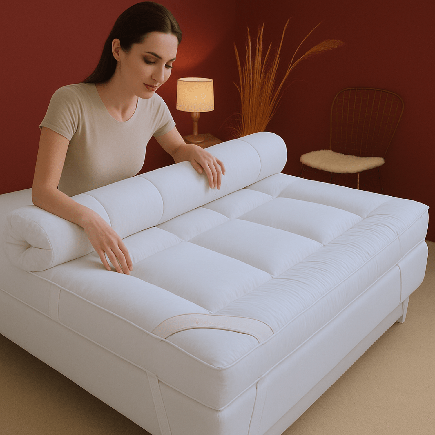 1pc Extra Thick Mattress Topper, Overfilled with 10cm Microfiber Filling with Deep Pocket, Plush Soft Pillow Top Mattress Topper Anti-Shift & Even Weight Distribution Single/Double/King/Super King