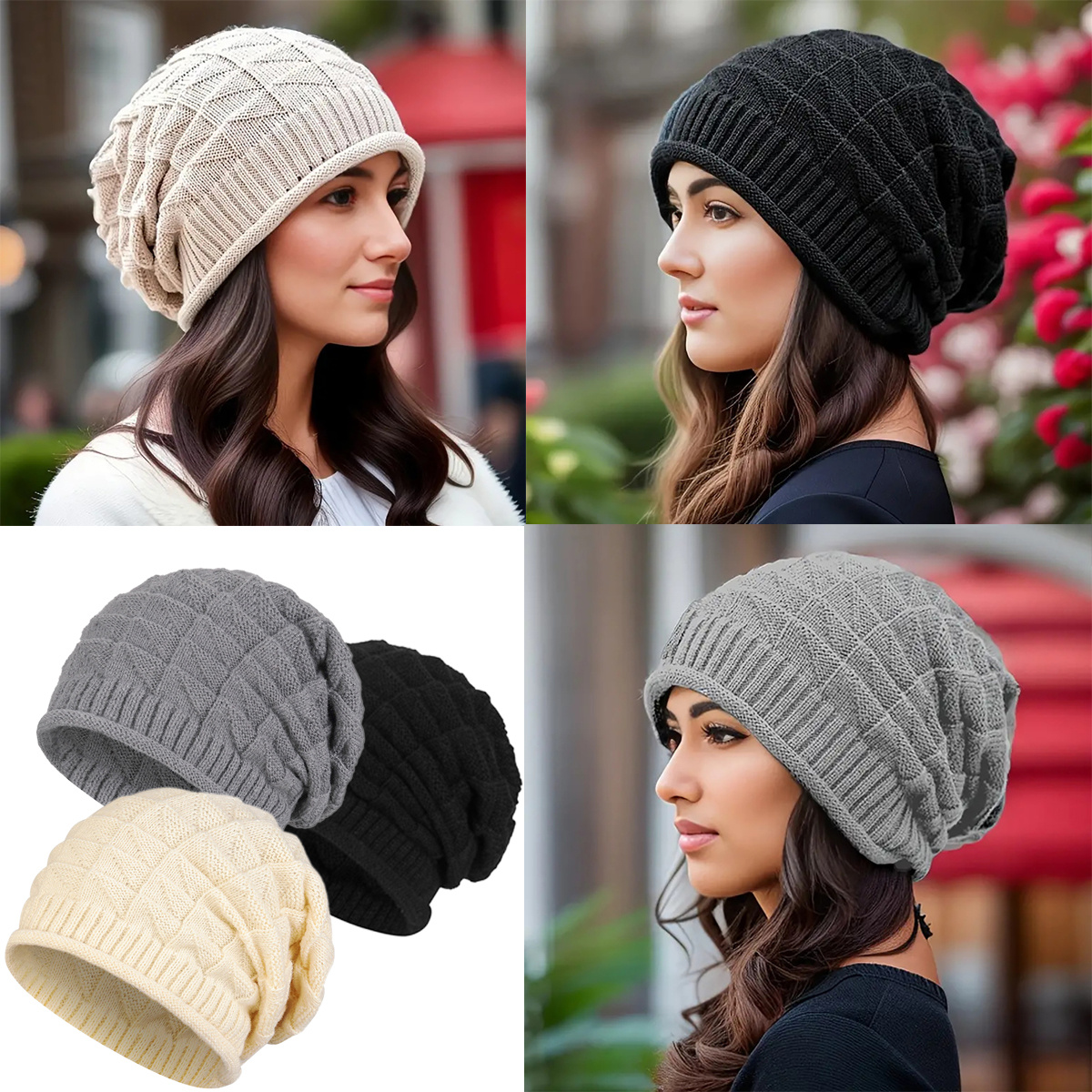 E-shop Mütze Damen Beanie Wintermütze Strickmütze - Warme Elastisch Elegant Winter Mütze，Weiche Stilvolle Warme Damen Mütze für Herbst Winter Frühjahr,