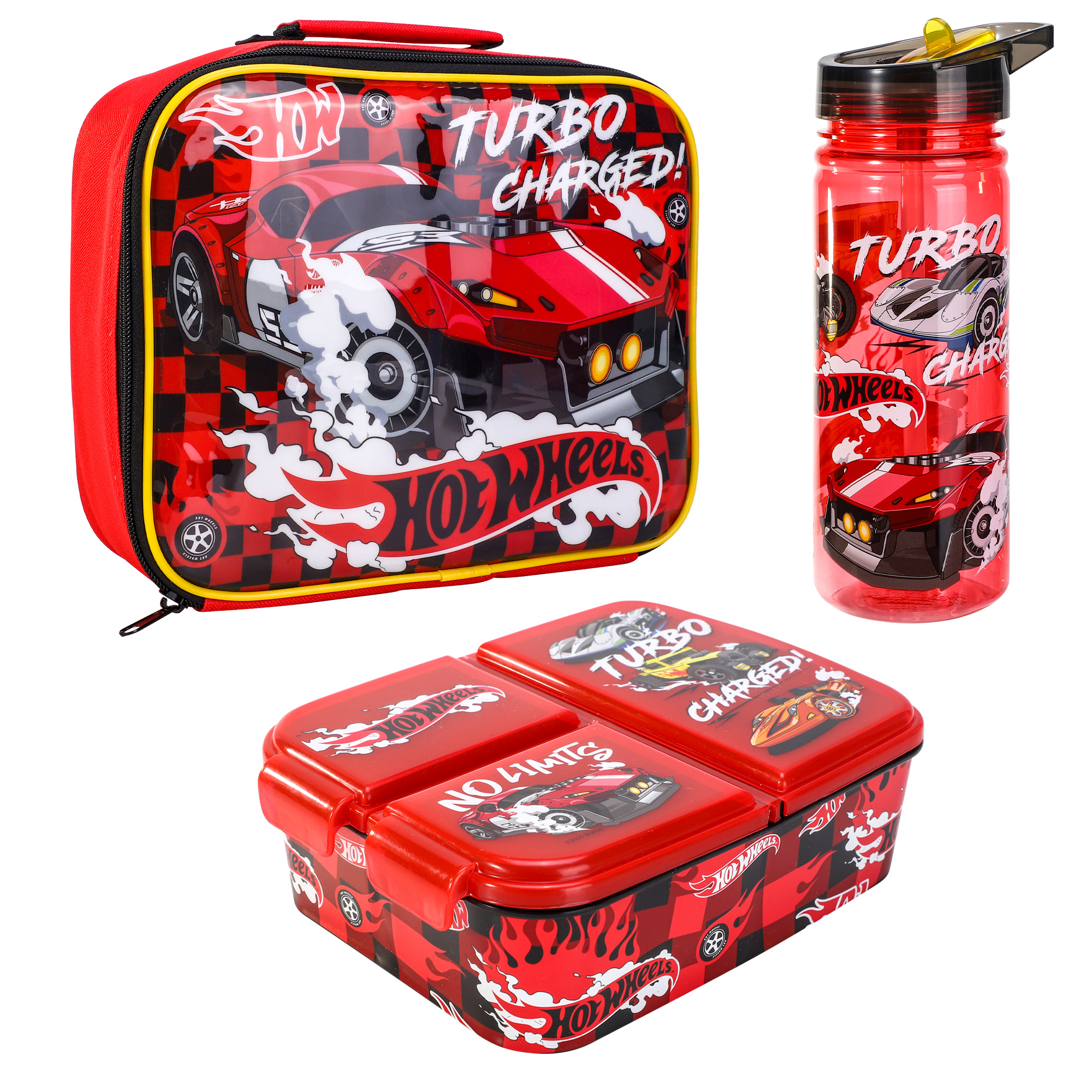 TEMU Hot Wheels Kids Childrens Lunch Box Set – Insulated Lunch Bag, Multicompartment Lunch Box & 580ml Water Bottle - Lunch Food Set, Bpa Free