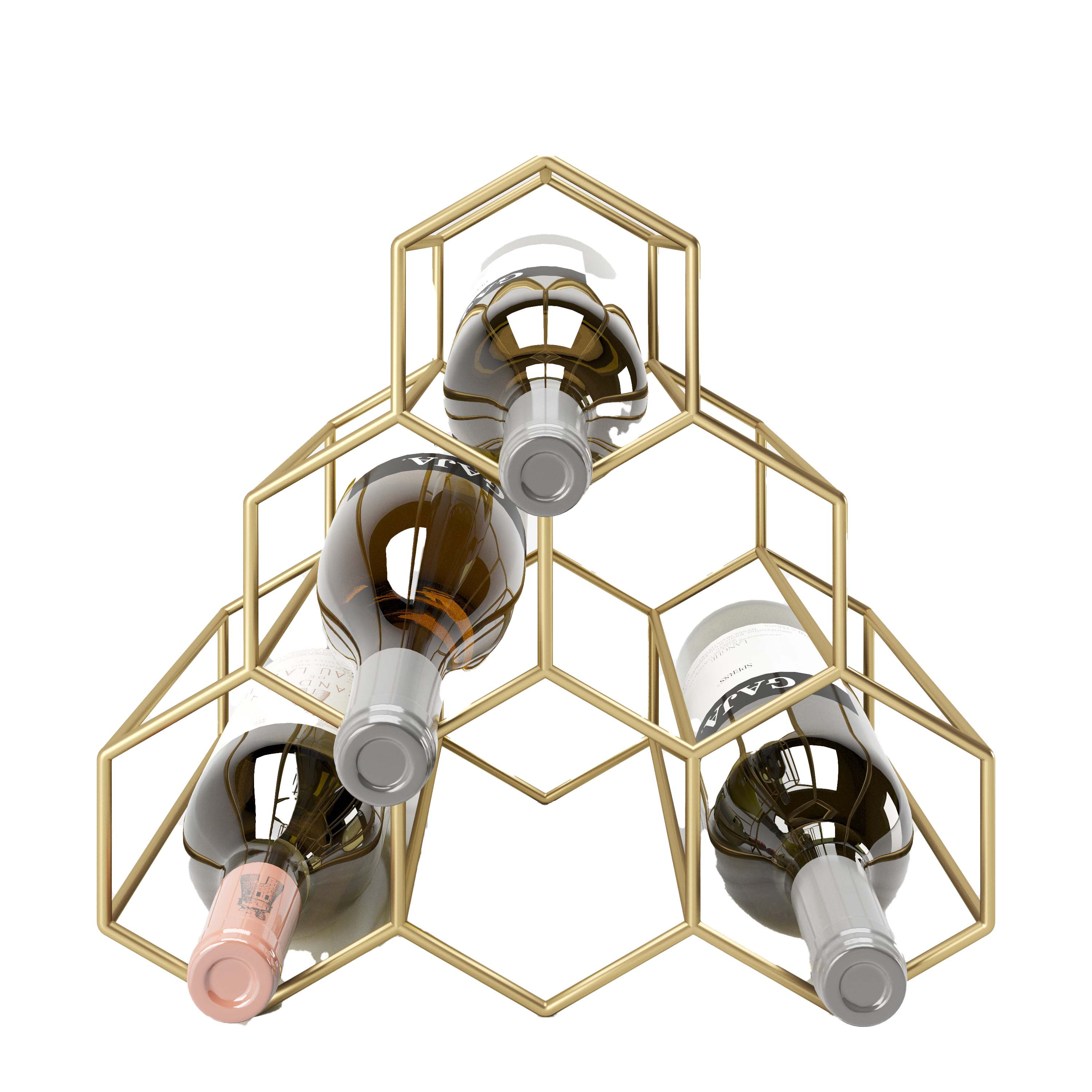 Wine Rack, Bottle Shelf, Bottle Holder, Golden Metal Frame, Decorative Bottle Rack, Gold