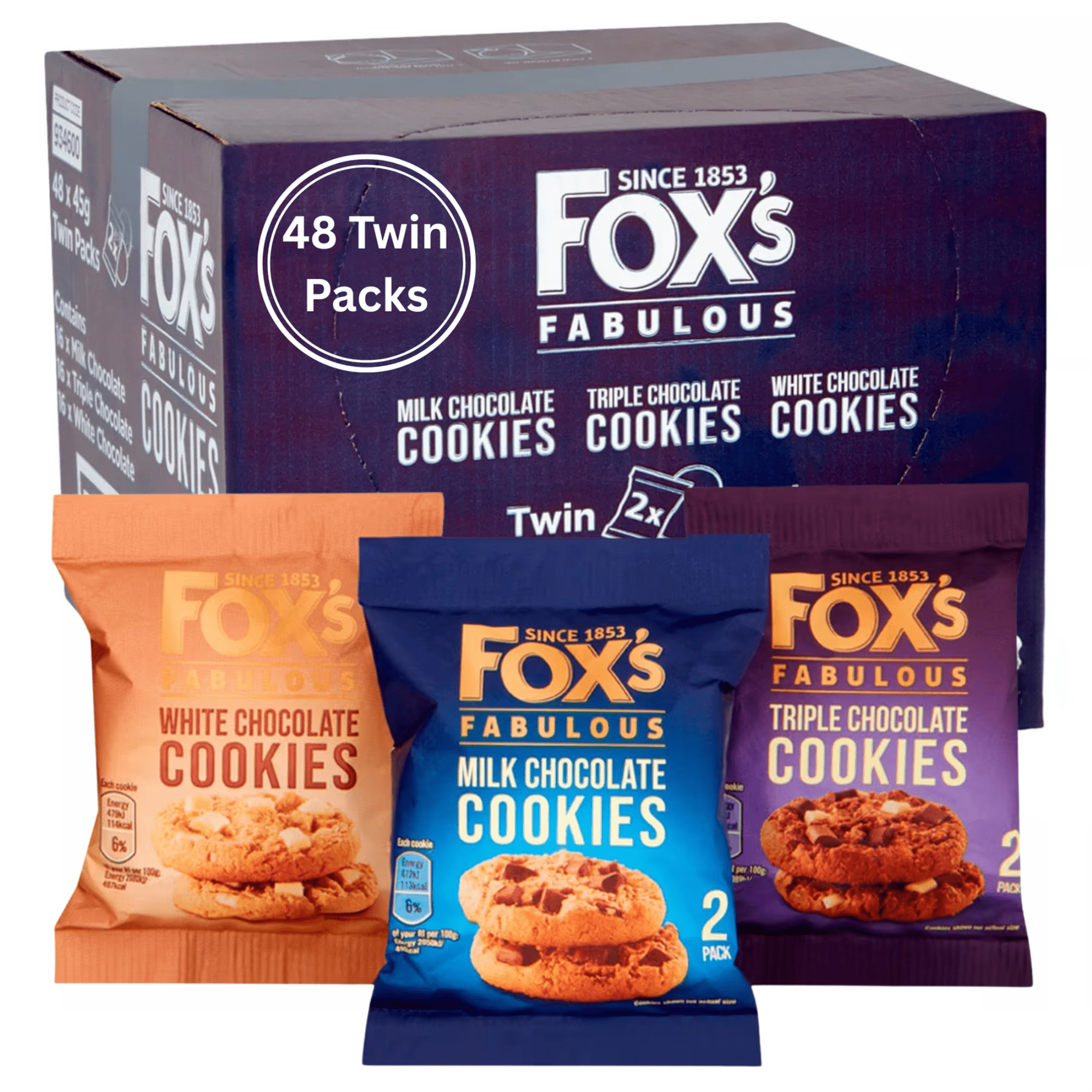 TEMU Fox's Mixed Chunk Cookie Twin Pack 48 X 45g – Assorted Chocolate Chunk Cookie | Individually Wrapped Snack Packs