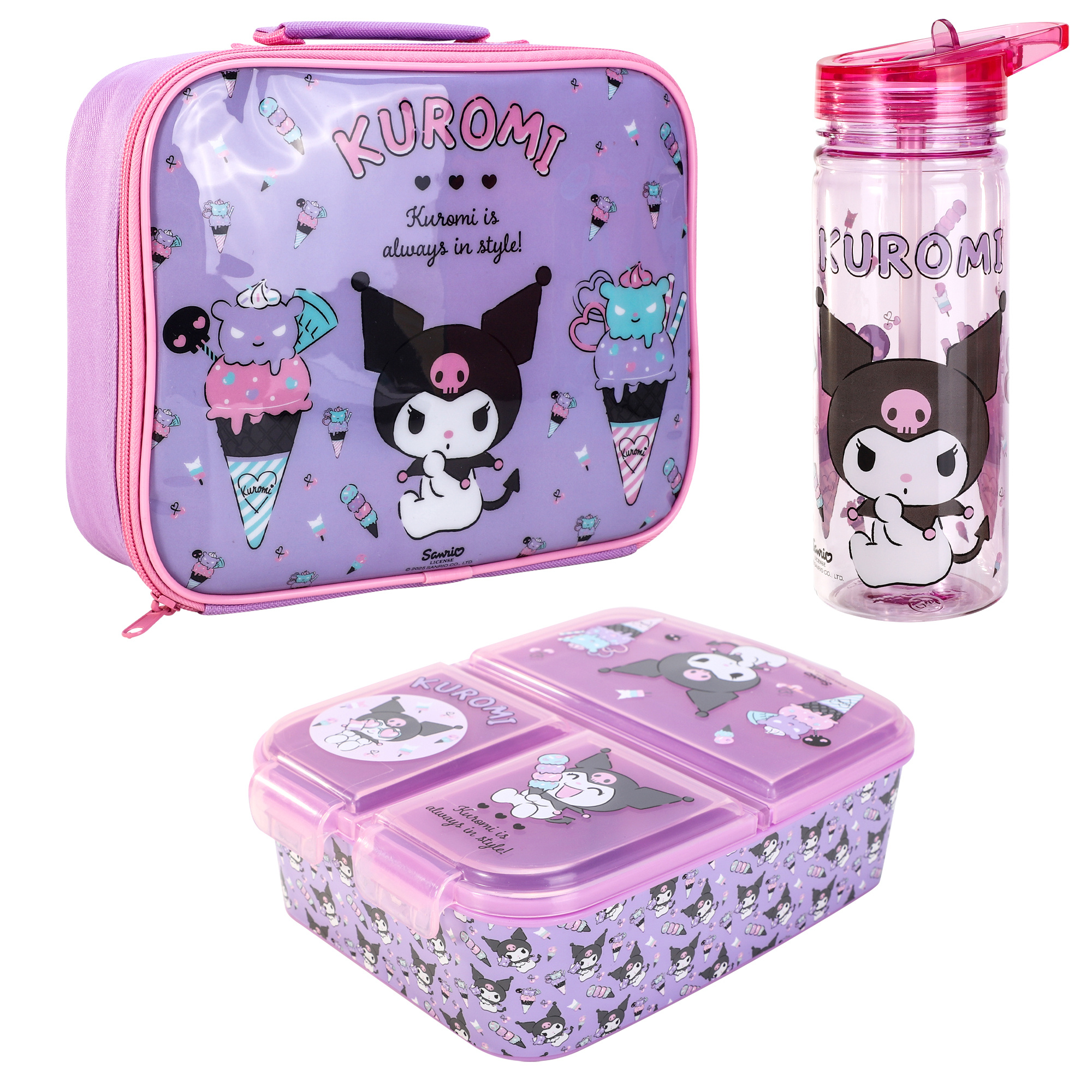 TEMU Kuromi Kids Childrens Lunch Box Set – Insulated Lunch Bag, Multicompartment Lunch Box & 580ml Water Bottle - Lunch Food Set, Bpa Free