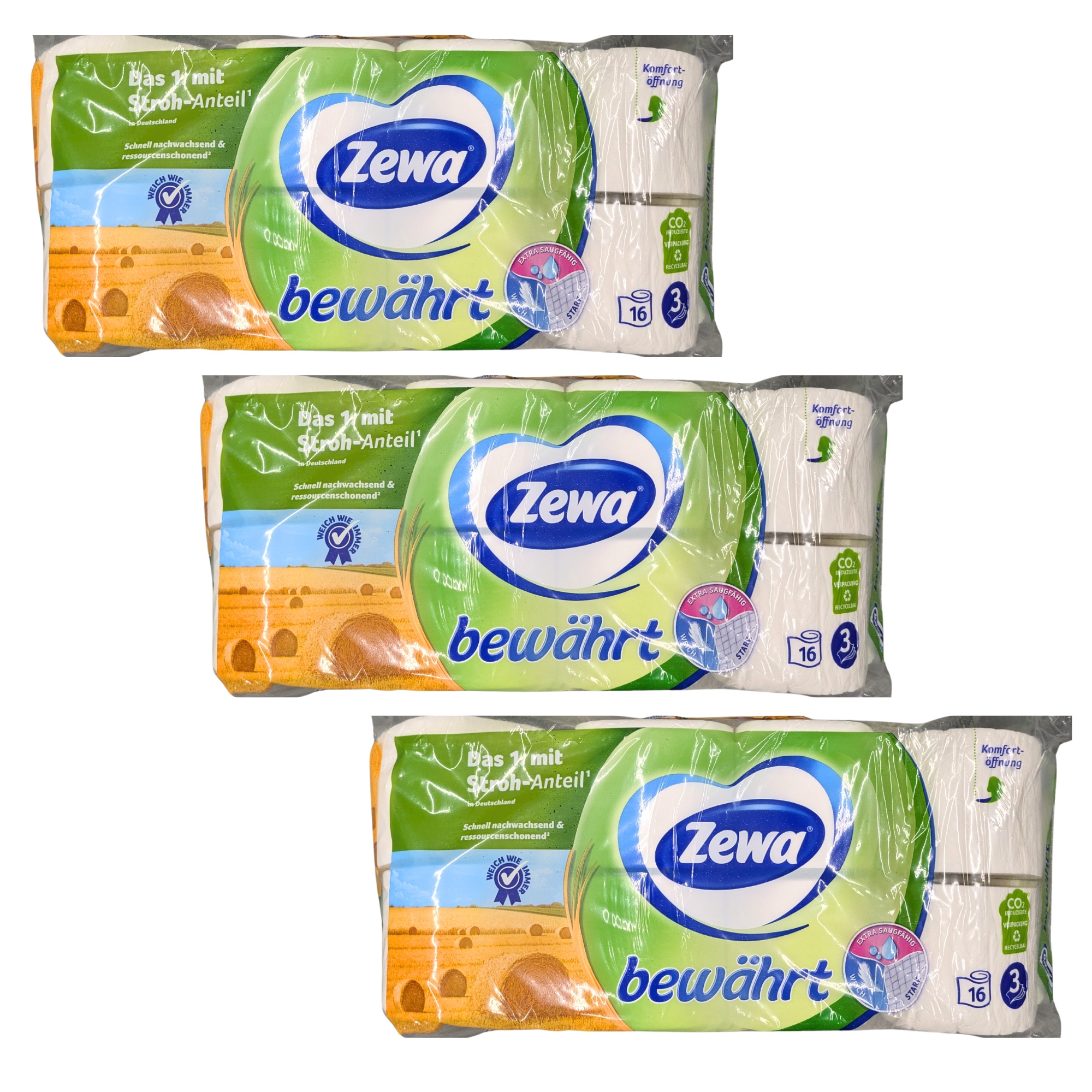 Image of Zewa Toilet Paper 3-ply 3x16 Rolls (total 48 Rolls) With Straw Content, Bulk Pack, Unscented, For Office, Company, Household