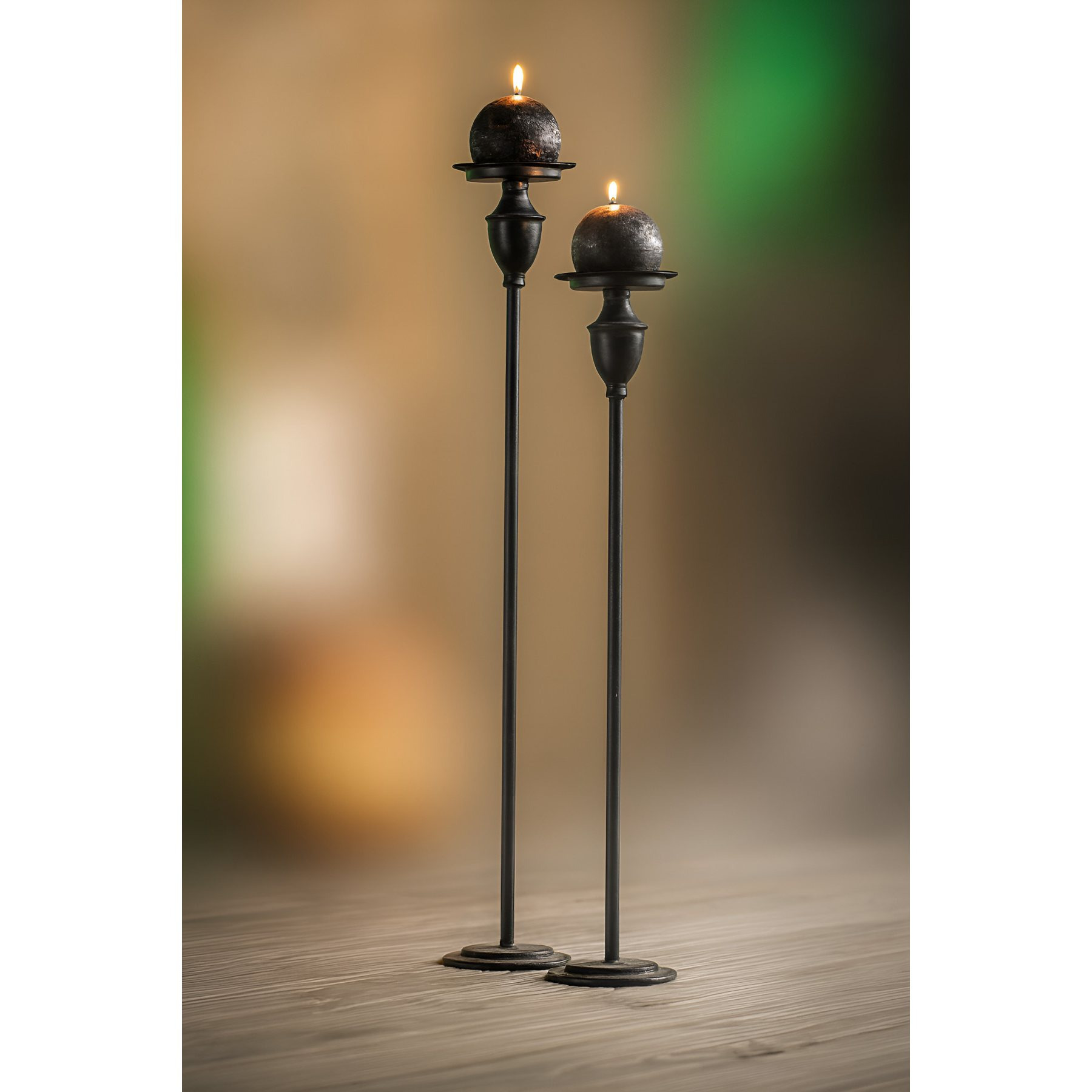 Image of 2x Metal "" Candle Holders, Black, Candle Holder 60 + 69 Cm High, Large Candle Pillar For Stump Candles