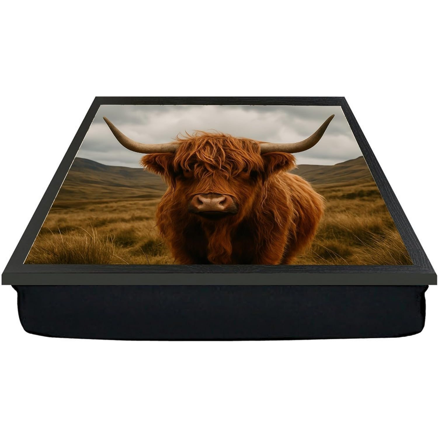 TEMU Scottish Highland Cow Lap Tray – Cushioned Laptop And Meal Tray With Bean Bag Base – Comfortable & Stylish Design Featuring Cute – Ideal For