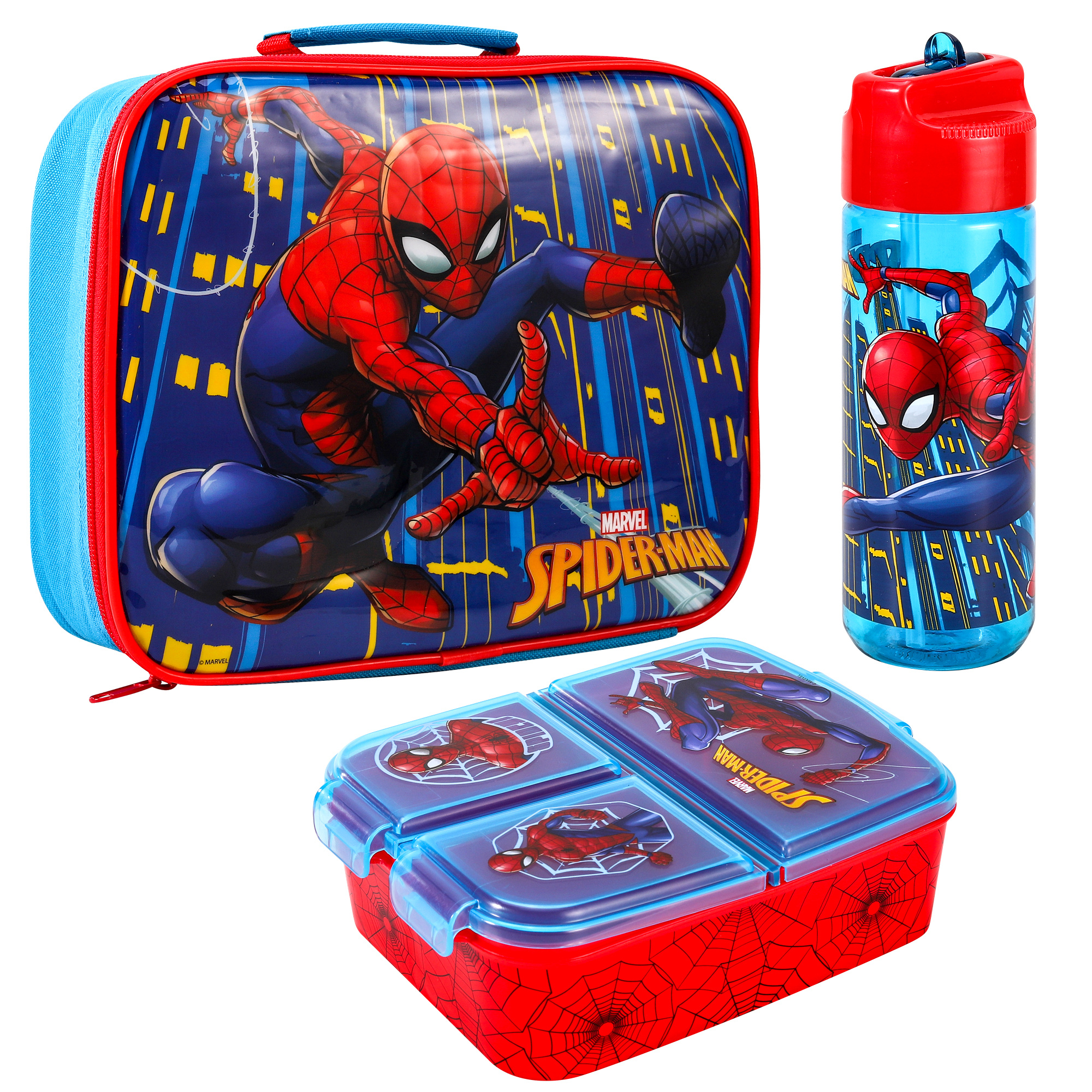 TEMU Spiderman Kids Childrens Lunch Box Set – Insulated Lunch Bag, Multicompartment Lunch Box & 580ml Water Bottle - Lunch Food Set, Bpa Free