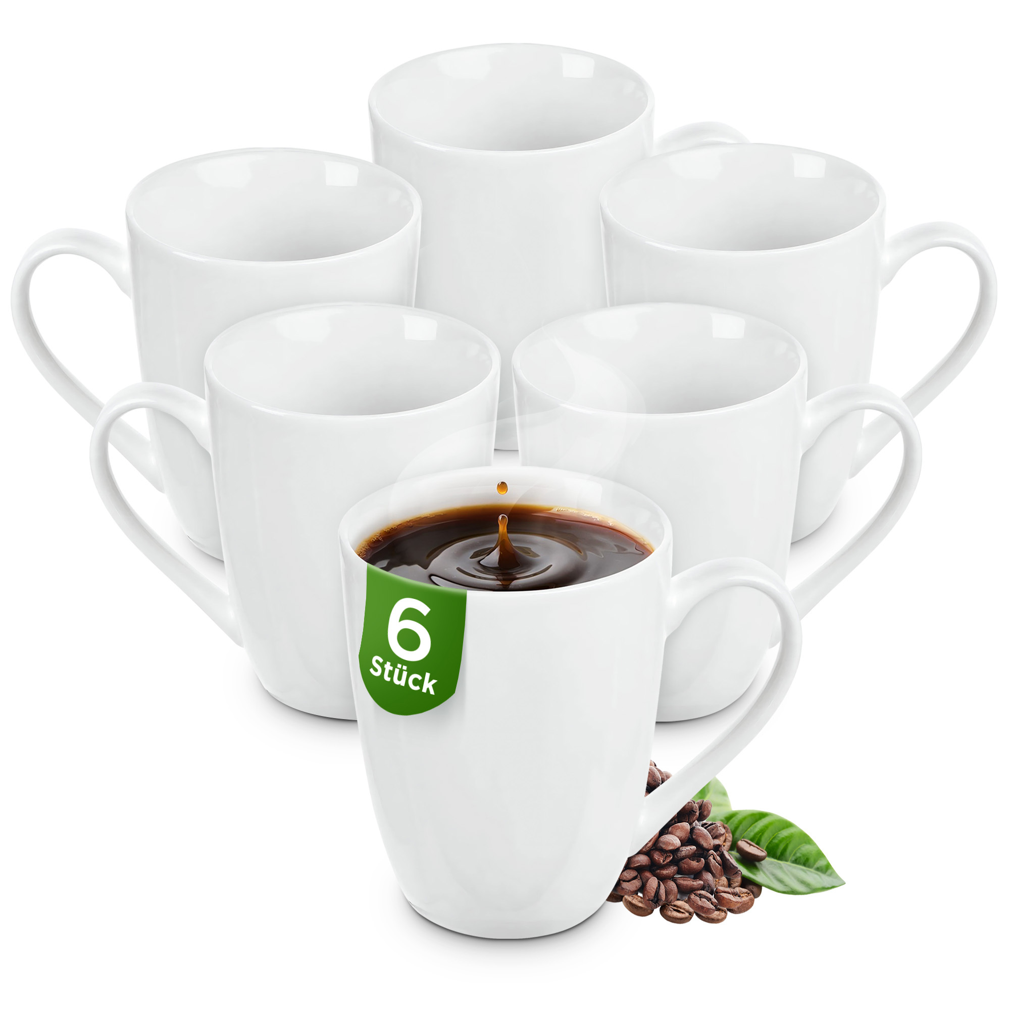 Image of Porcelain Coffee Mugs 300 Ml – , Elegant & Durable Coffee Cups With Handles In A Set Of 6, Ideal For Painting & Personalizing, Versatile For Coffee, Tea & , Dishwasher & Microwave Safe, Classic