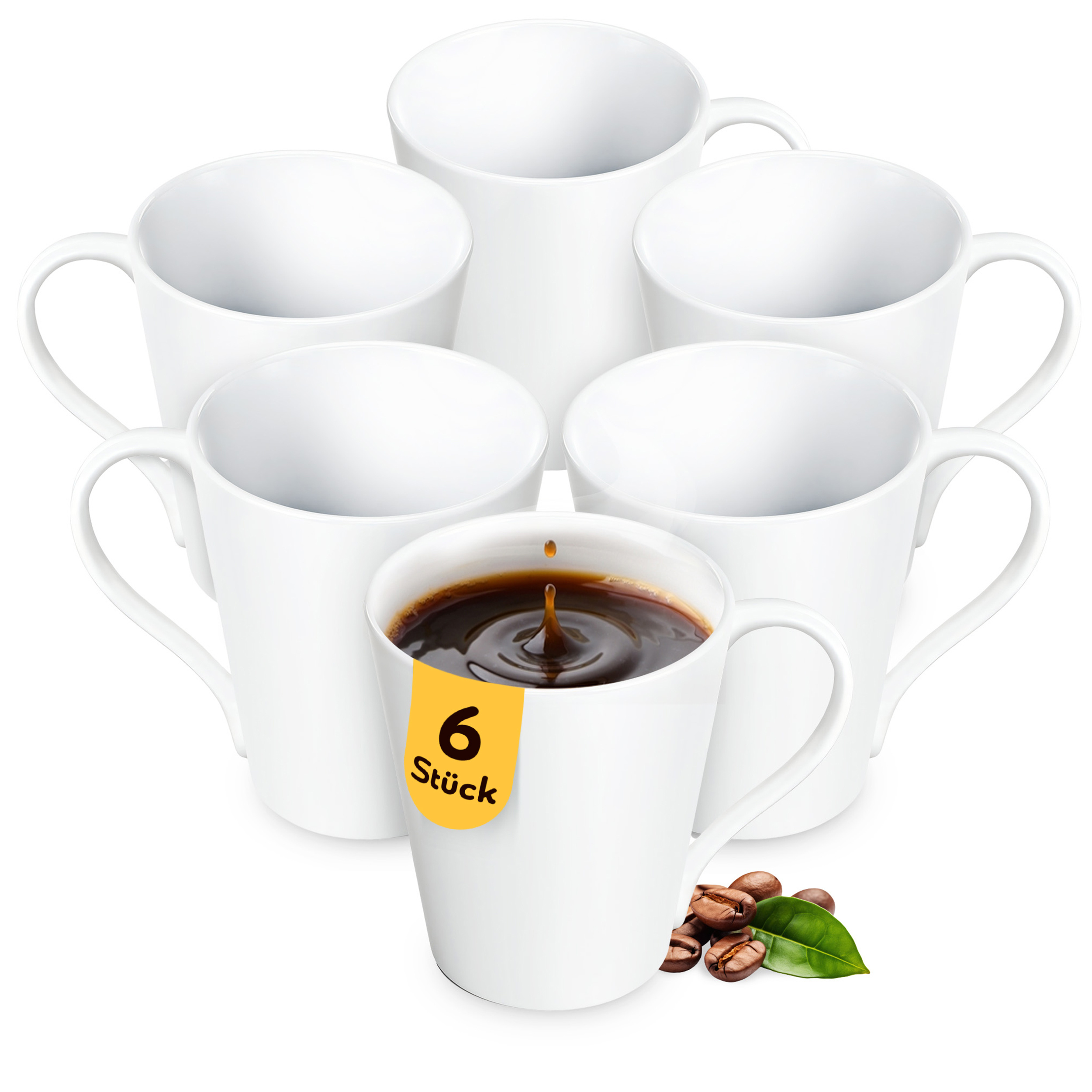 E-shop Porzellan Kaffeebecher 280 ml – hergestellt in Europa, elegante & langlebige Tassen im 6er Set, für Kaffee, Tee & , ideal zum Bemalen &