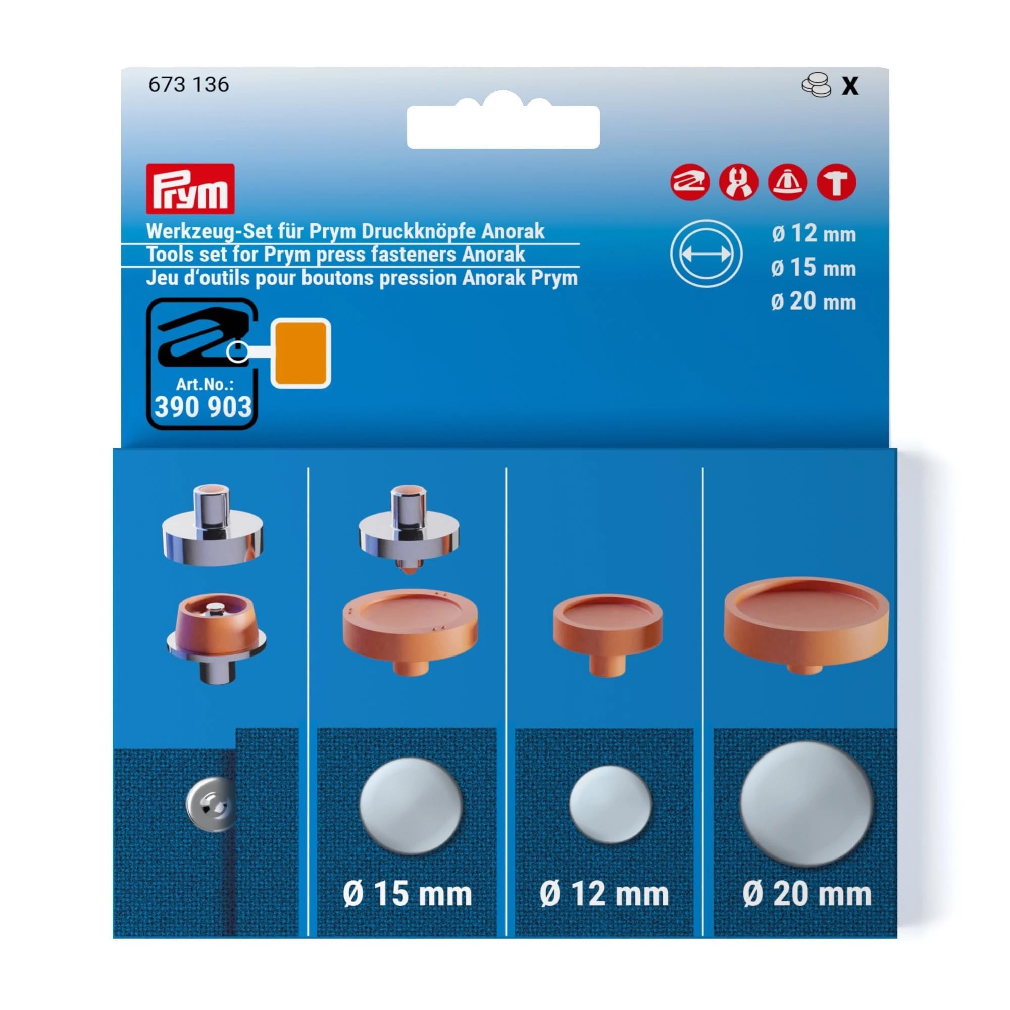 673136 Tool Set For Snap Buttons, , 12, 15, And 20 Mm