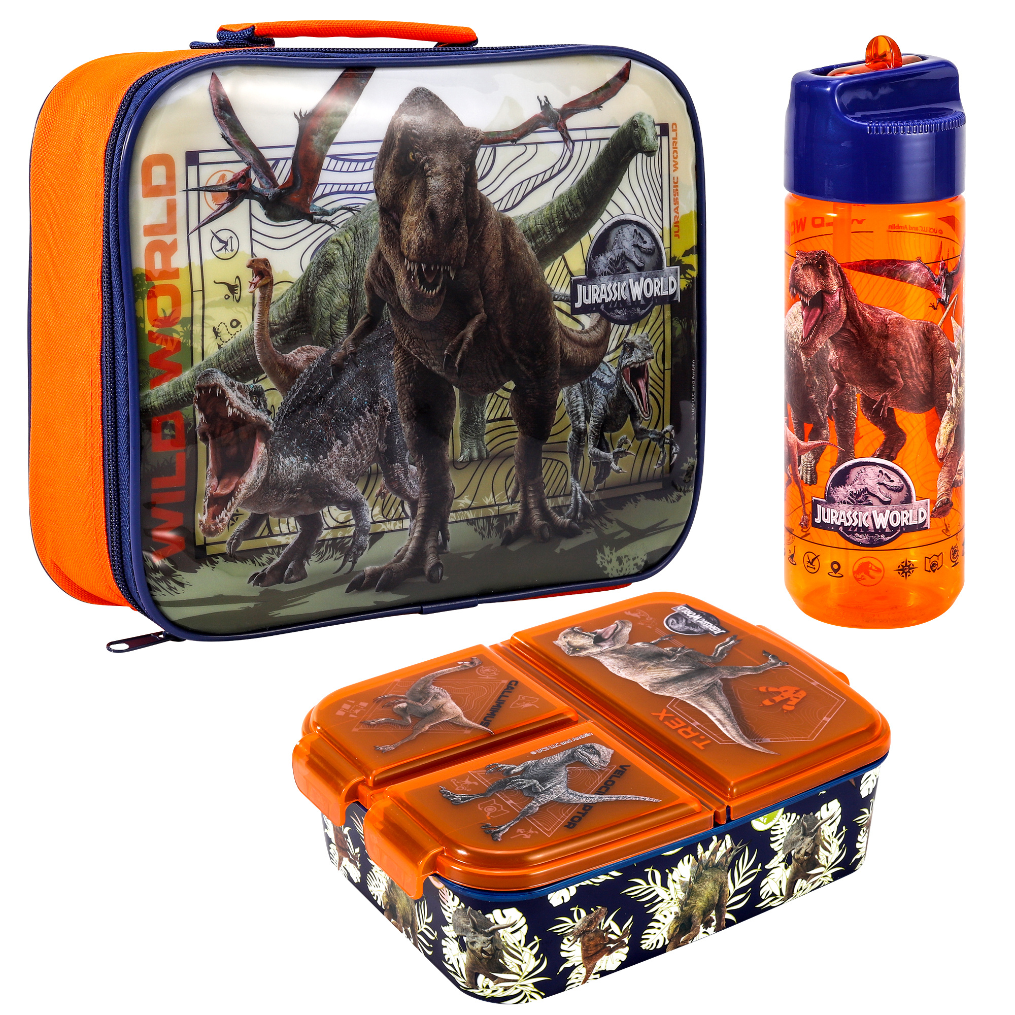 TEMU Jurassic Children's Lunch Box Set – Insulated Lunch Bag, Multi-compartment Lunch Box & 580ml Water Bottle – Food Set, Bpa-free