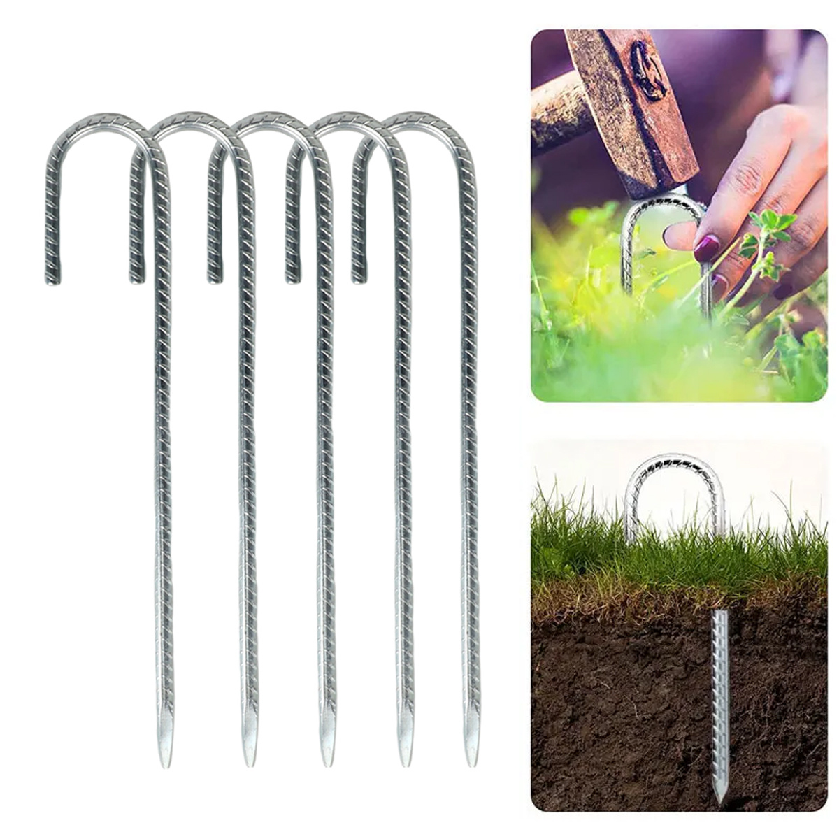 TEMU 10pcs Heavy Duty 12-inch Galvanized Steel Ground Stakes Pegs For