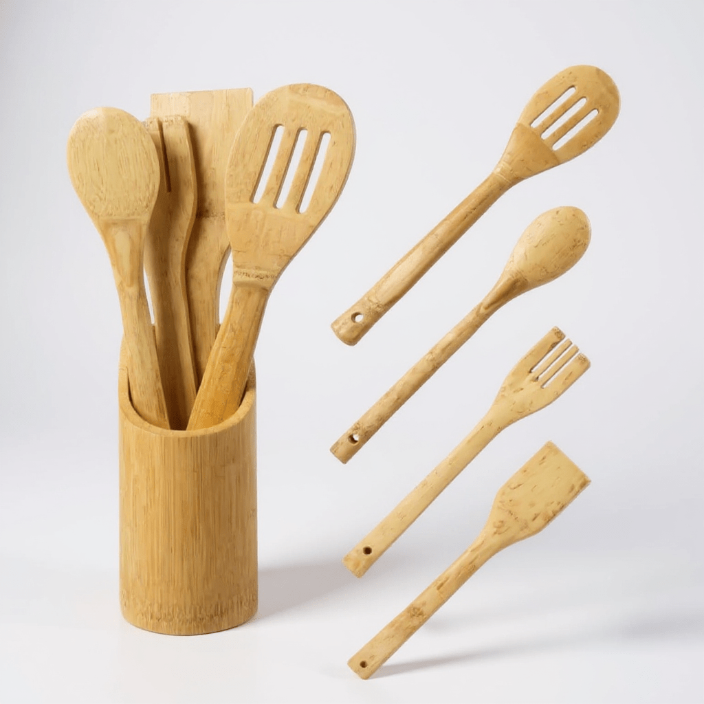 TEMU Premium 5pcs Wooden Cooking Utensil Set | Durable Kitchen Tools | Wooden Spoons & Spatulas For Everyday Cooking