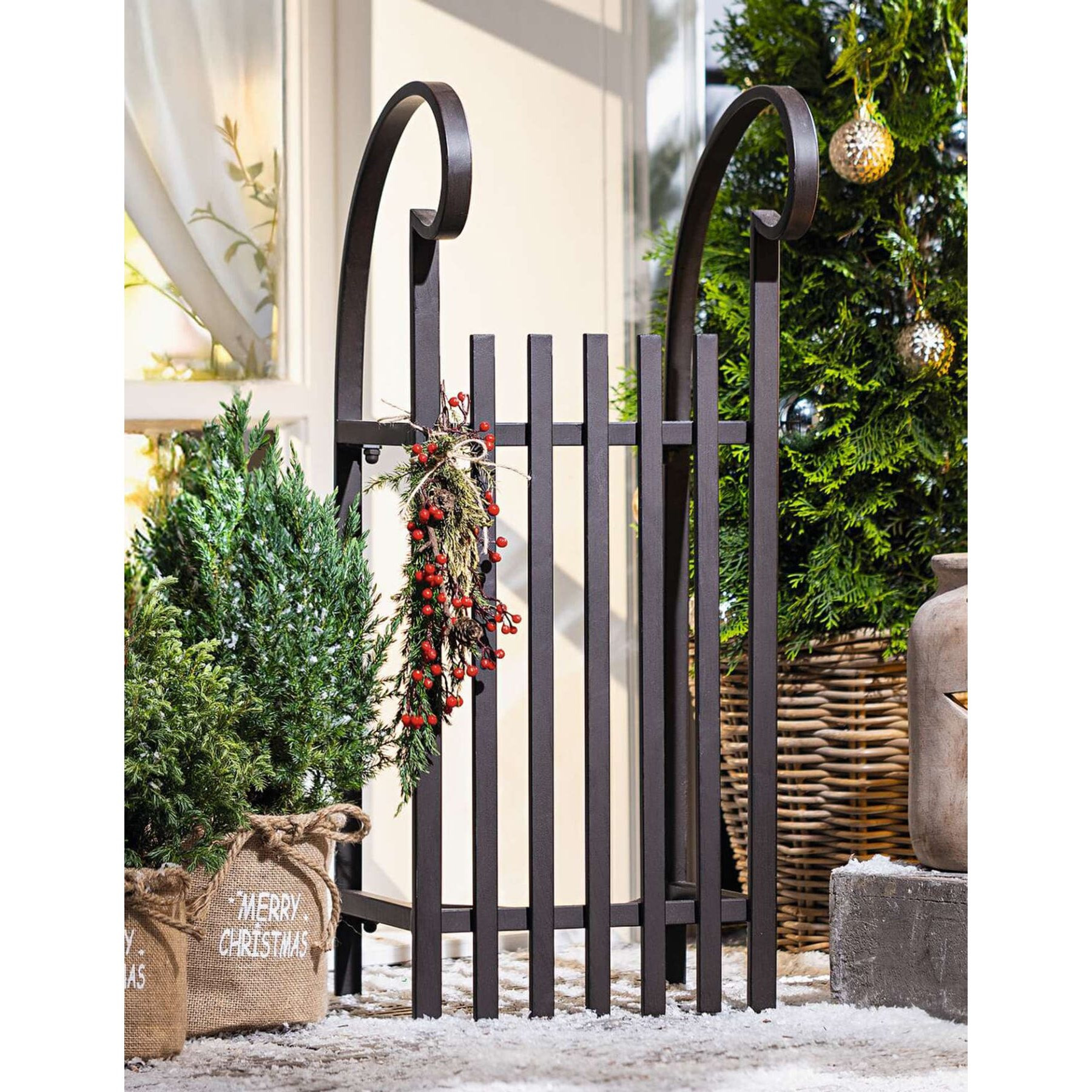 Image of Large "classic" Metal Sled, Brown, 80 Cm Long, Retro Design Decorative Sled, Outdoor Christmas Decor, Winter Decor, Garden Decor For Outdoor Use