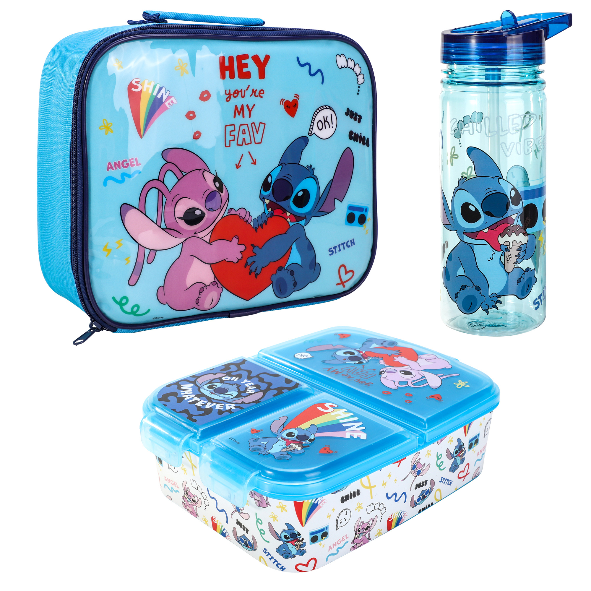 TEMU Stitch Island Kids Children's Lunch Box Set – Insulated Lunch Bag, Multi-compartment Lunch Box & 580ml Water Bottle – Food Set, Bpa-free