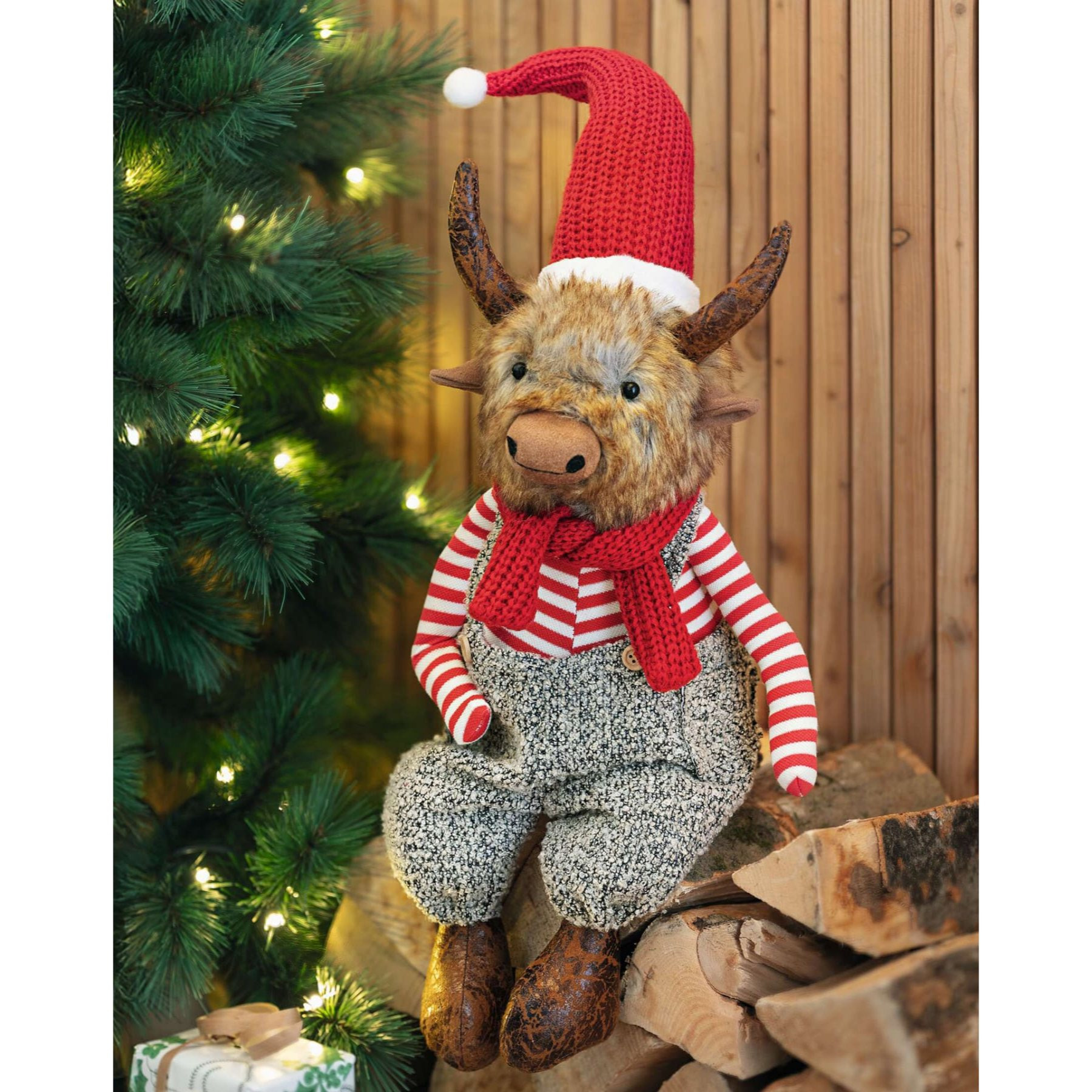 Image of Cattle" Edge Stool With Fur & Textile, 75 Cm Tall, Cow Edge Seat, Christmas Decorative Figure, Holiday Decoration