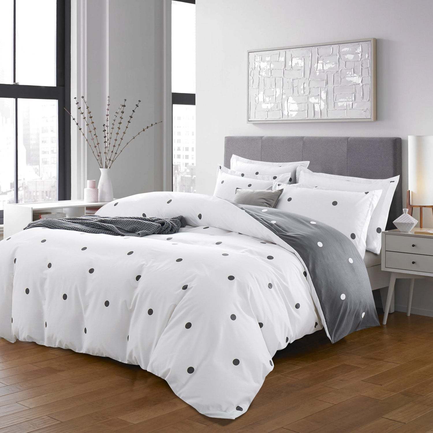 3pcs Polka Dot Printed Reversible Duvet Cover Set - with Pillowcases Soft & Breathable Microfiber, Button Closer, Machine Washable, wrinkle free & Durable – perfect for Bedroom, Guest Room All Sizes Available