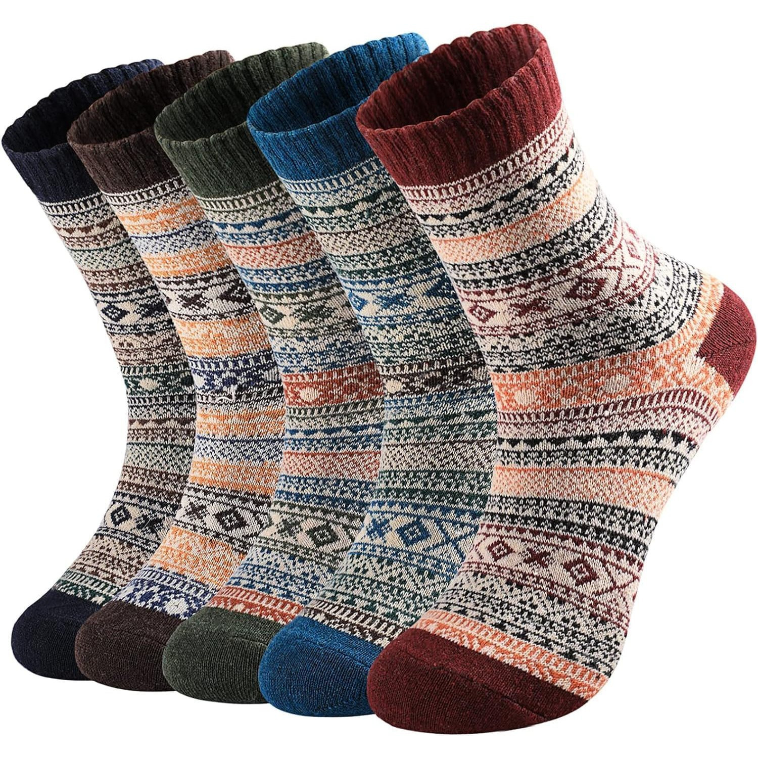 Image of Wool Socks For Women, Warm Women's Socks For Winter, Breathable Sports Socks, Work Socks, Outdoor Hiking Socks, Thick Thermal Winter Socks, Women's Gifts, 5 Pairs