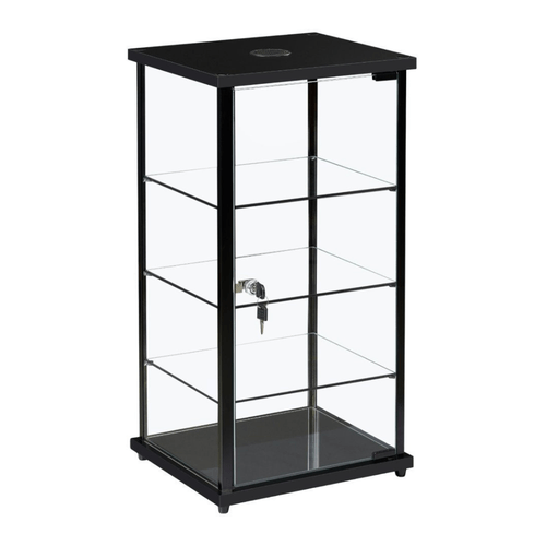 premium lockable black aluminium display cabinet with led light countertop glass showcase with 3 adjustable shelves secure retail exhibition home collectibles jewellery trophy display case