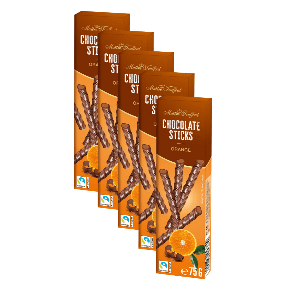 Master Truffout Milk Chocolate Sticks Orange 5 × 75 G – Fine Chocolate Sticks With Fruity-tender Orange Note