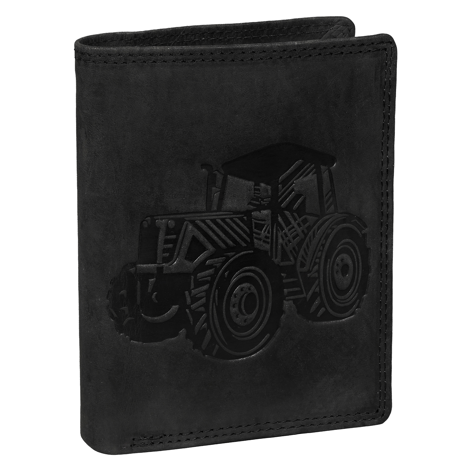 Image of Men's Rfid Buffalo Genuine Leather Wallet With Embossed Tractor Design, Black, Portrait Orientation, 9 Card Slots, Dimensions: 12.5 X 9.5 X 2 Cm