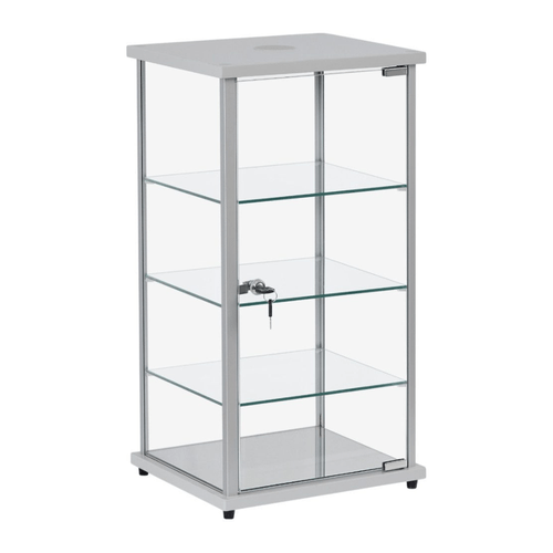 premium lockable silver aluminium display cabinet with led light countertop showcase with 3 adjustable glass shelves modern tempered glass secure retail exhibition home collectibles display case