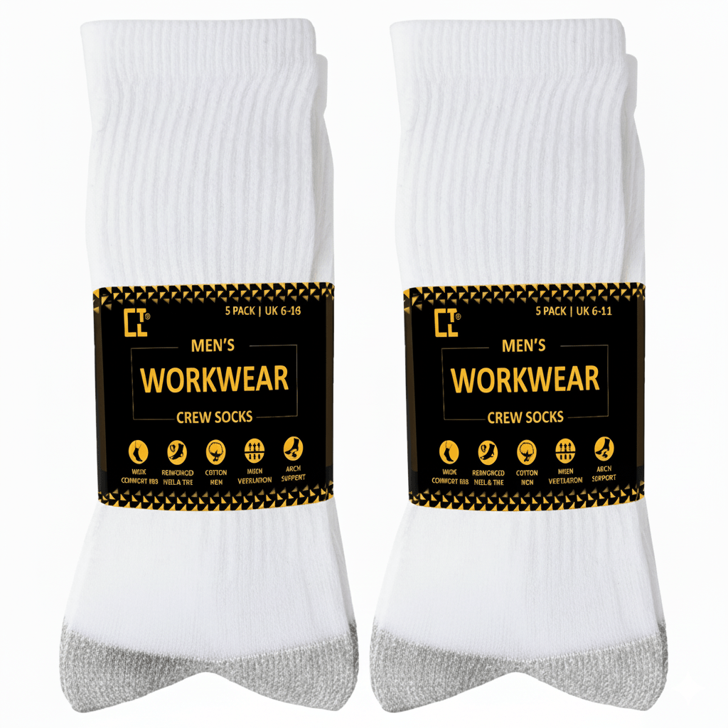 TEMU 10 Pairs Men's Big Foot Work Socks Uk Size 11-14 Pack Of Long Boot Full Cushion With Reinforced Heel & Toe For White