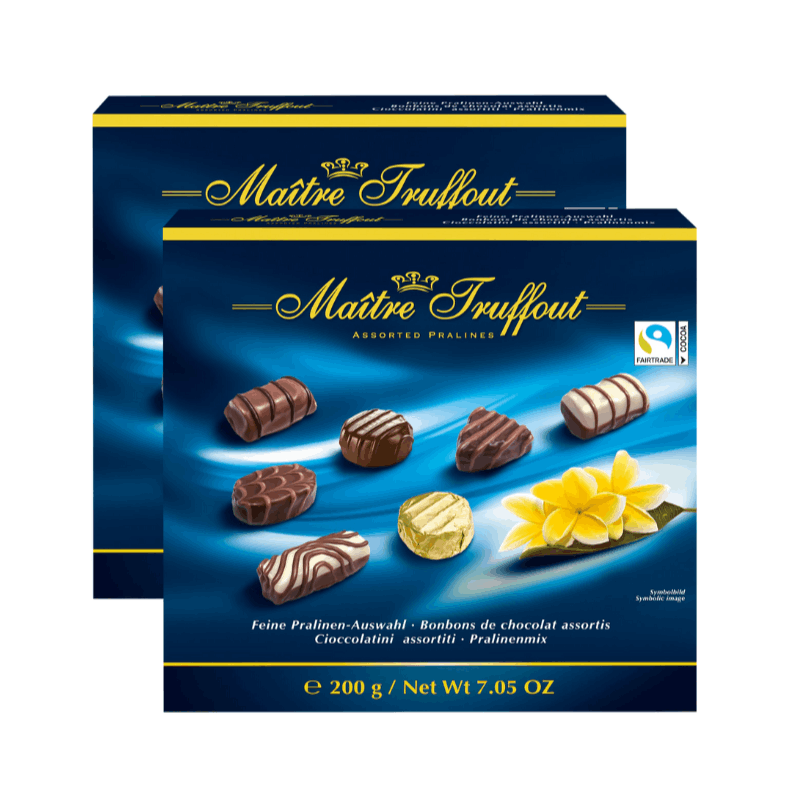 Image of Maître Truffout Praline Assortment 2 × 200 G | 2 X 20 Pieces | Premium Selection Of Fine Praline Mix With Milk, Dark, And White Chocolate