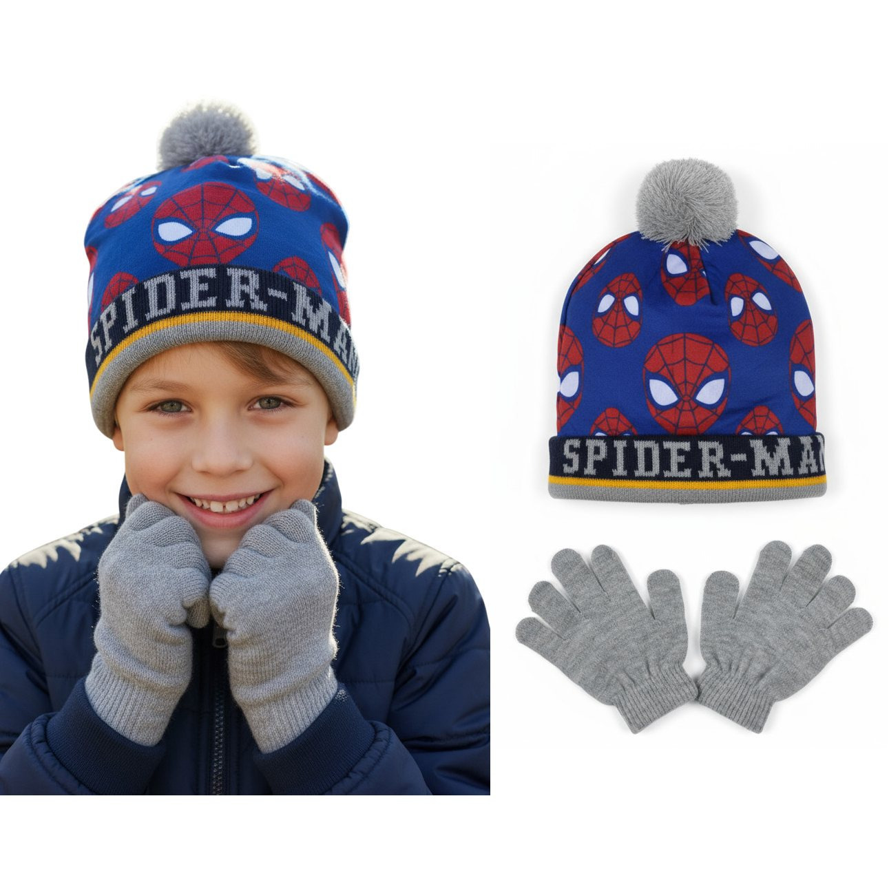 Image of Spiderman Winter Knitted Hat And Glove Set