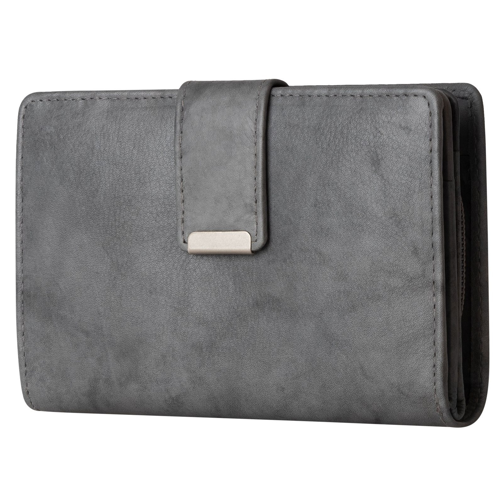 Image of Ladies' Leather Wallet With Rfid Protection, Gray, Measures: . 13.5 Cm X 9 Cm X 3 Cm, 9 Card Slots, Closed With Pressure Button Clasp.