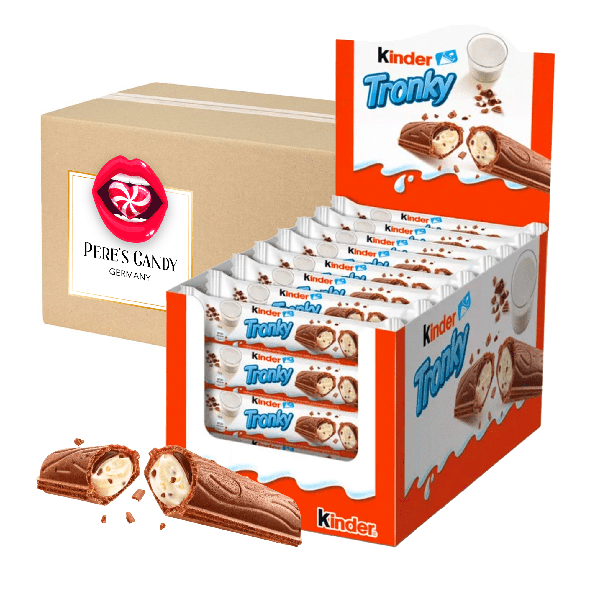 Image of Kinder Tronky B23 Chocolate Bars, 48 X 18g - Kinder Tronky Combines A Delicate, Crispy Wafer Stick With A Creamy Hazelnut-milk Filling In The Typical Kinder Taste 864g
