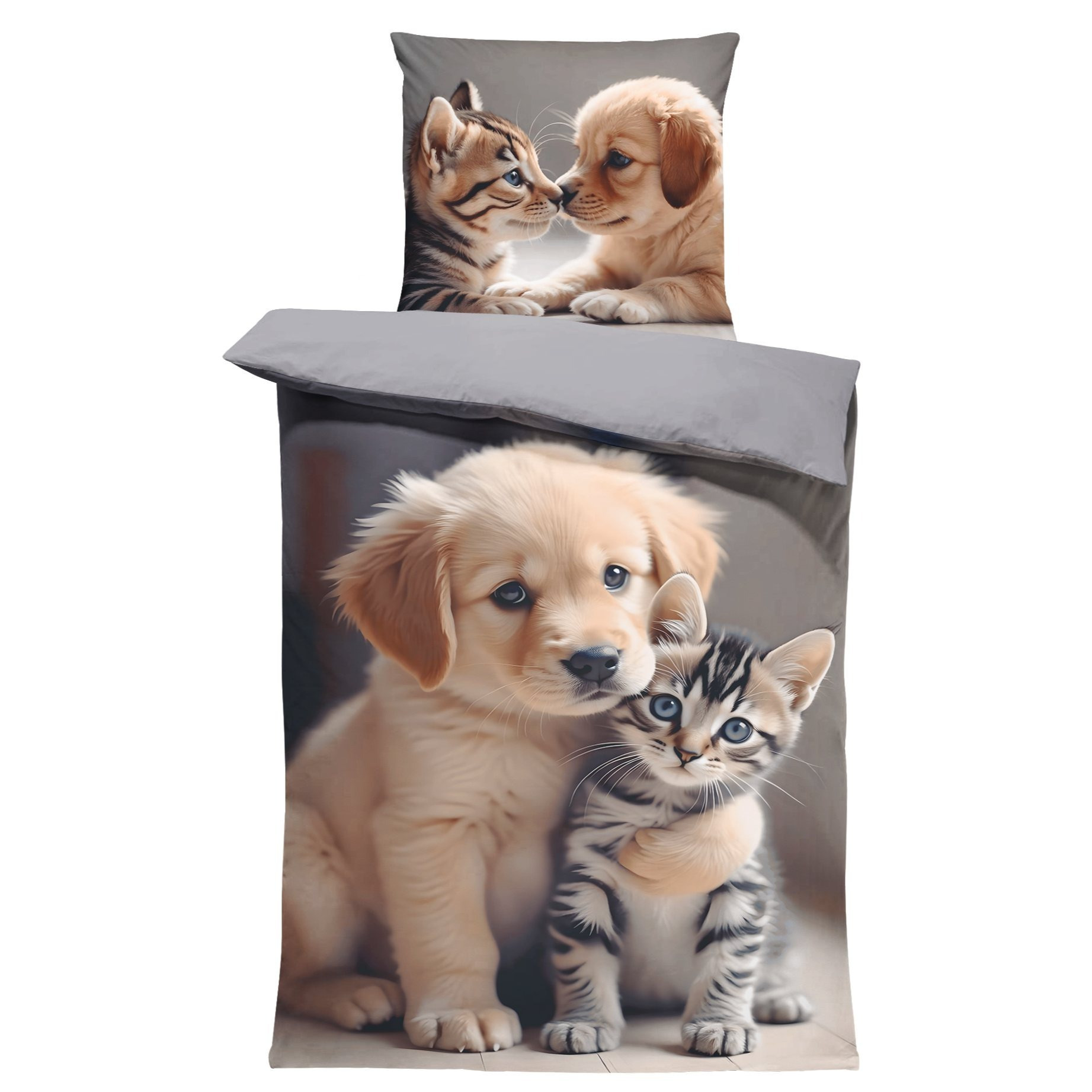 E-shop Winter Biber Bettwäsche Hunde Katzen Kätzchen Welpen Tiermotiv grau Kuschelig Weiche Warme Baumwolle Flanell inkl. Kissenbezug 80x80 cm mit