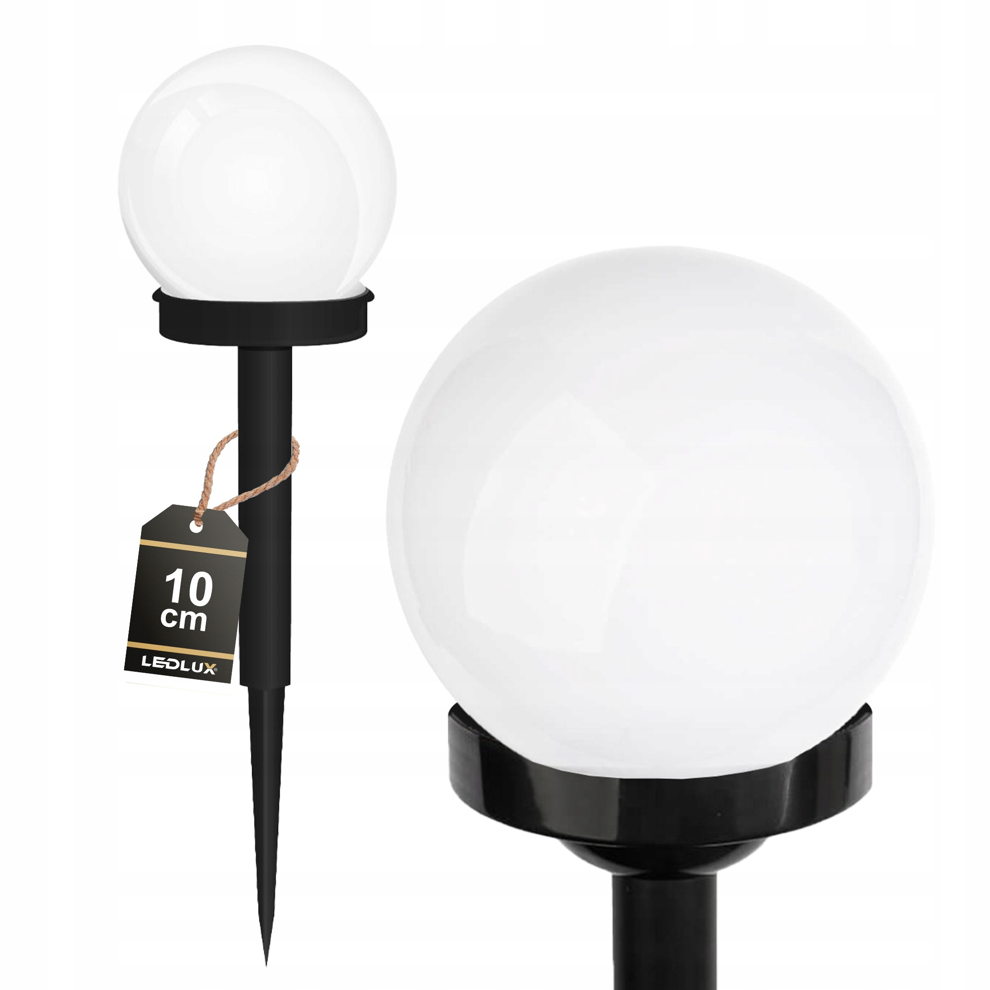lampa solarna ogrodowa wbijana biała kula 10cm led energooszczędne oświetlenie zewnętrzne idealne do ogrodu ścieżek i tarasu tworzące nastrojową atmosferę zasilane energią słoneczną
