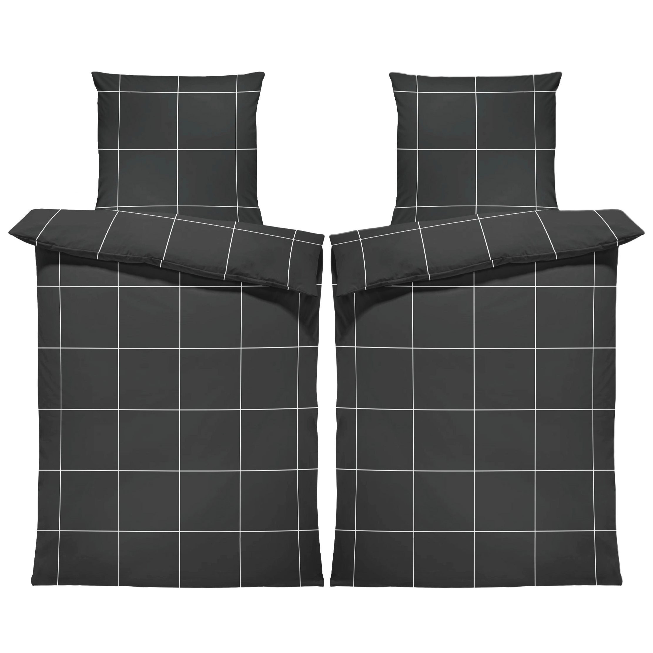 E-shop 4 teilig Partner Winter Biber Bettwäsche 135x200 cm Kariert Karomuster Modern schwarz Kuschelig Weiche Warme Baumwolle Flanell inkl. Kissenbezug