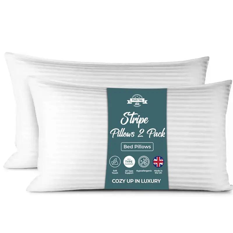 Posh Tag Hotel Quality Stripe Pillow Pack of 1, 2, 4, 6, 8 Bounce Back Bed Pillows Premium Filled