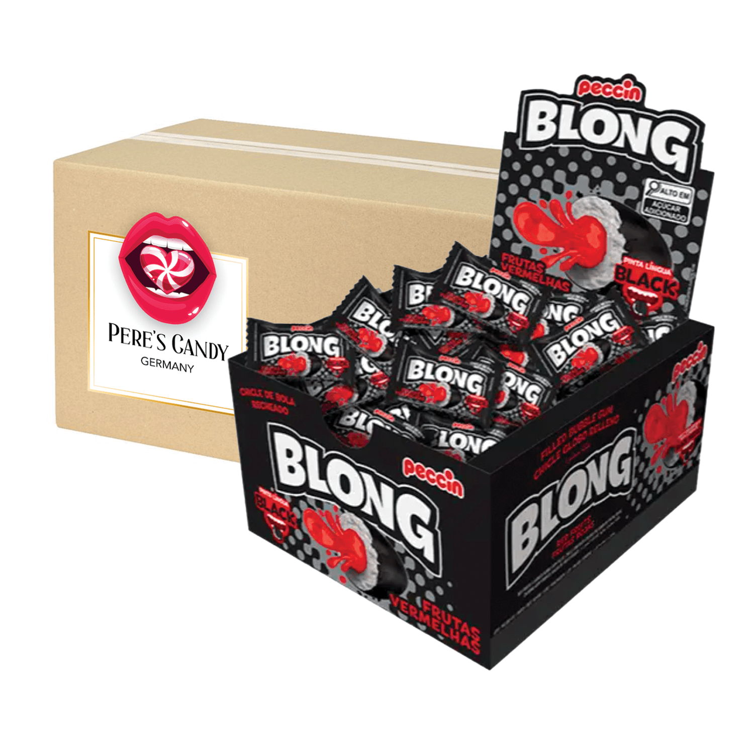 Image of 1 Pack (40 X 5g) Blong Black Bubble Gum Tongue Painter - With Tongue Coloring - Fruit Flavor - Bubble Gum - Perfect For Parties, As A Gift Or For Snacking In Between 200g Pack