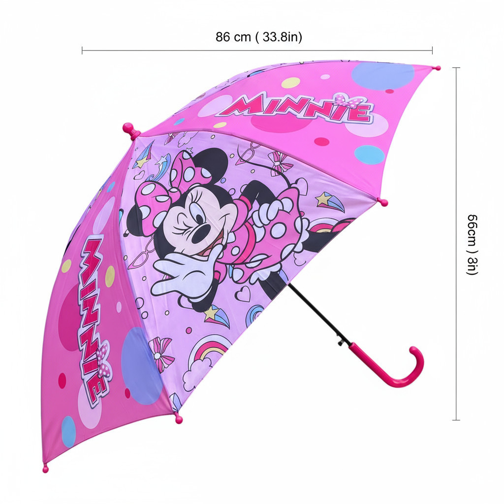 Minnie Mouse Umbrella for Girls with Automatic Opening, 8-Rib Structure, and Mickey Mouse Design