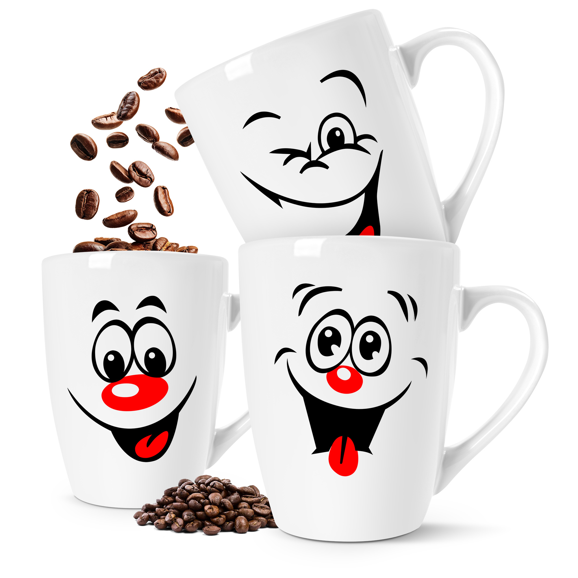 Coffee Cup Set 3/6, Ceramic Coffee Mugs 300ml, Funny Cups With Handle Ideal For Coffee, Tea, Milk, Chocolate