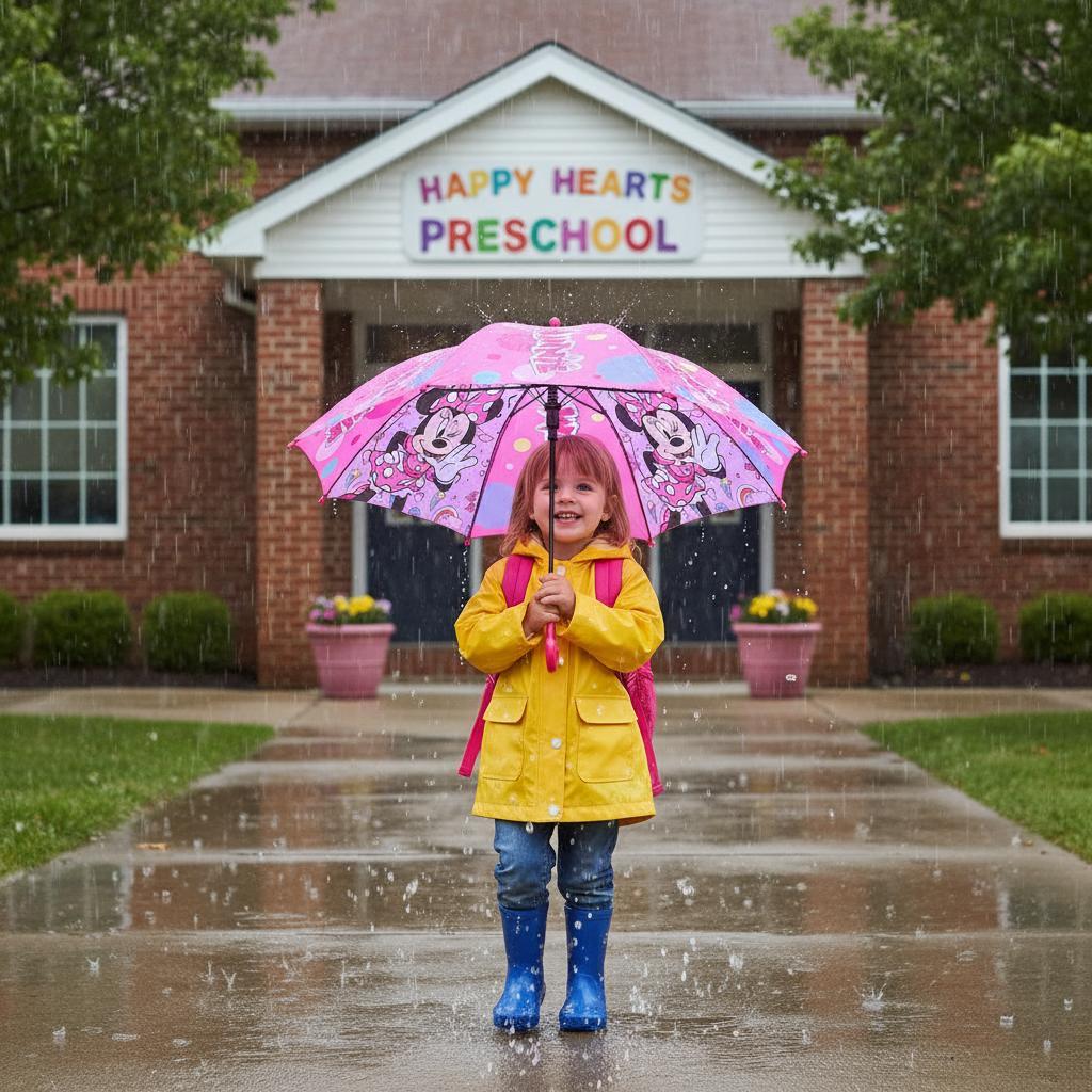 Minnie Mouse Umbrella for Girls with Automatic Opening, 8-Rib Structure, and Mickey Mouse Design