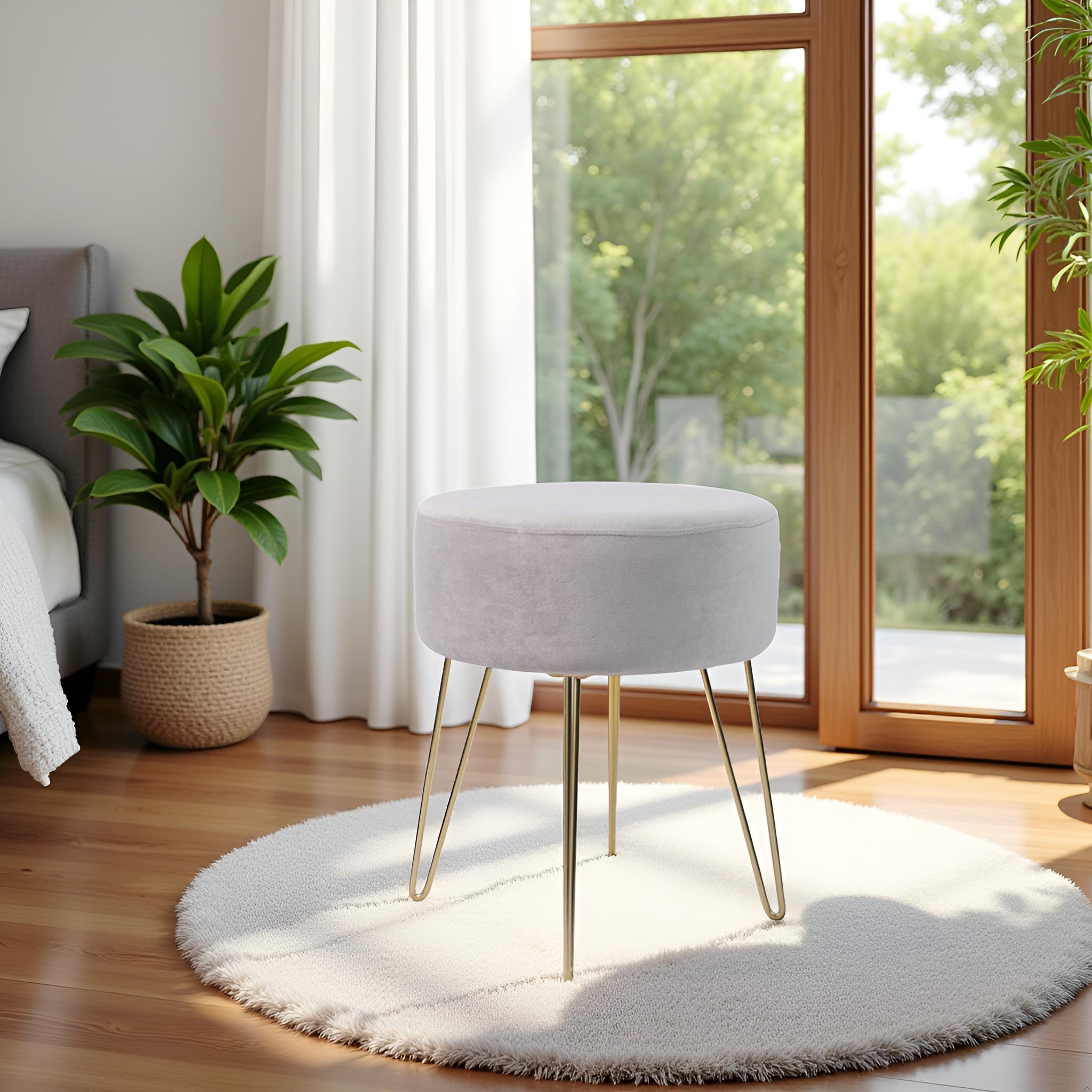 Image of Stool Makeup Stool With Round Makeup Table Stool Round Footstool Pouf Footstool Upholstered Stool For Living Room Bedroom With Metal Legs Ottoman Upholstered Stool Metal Support