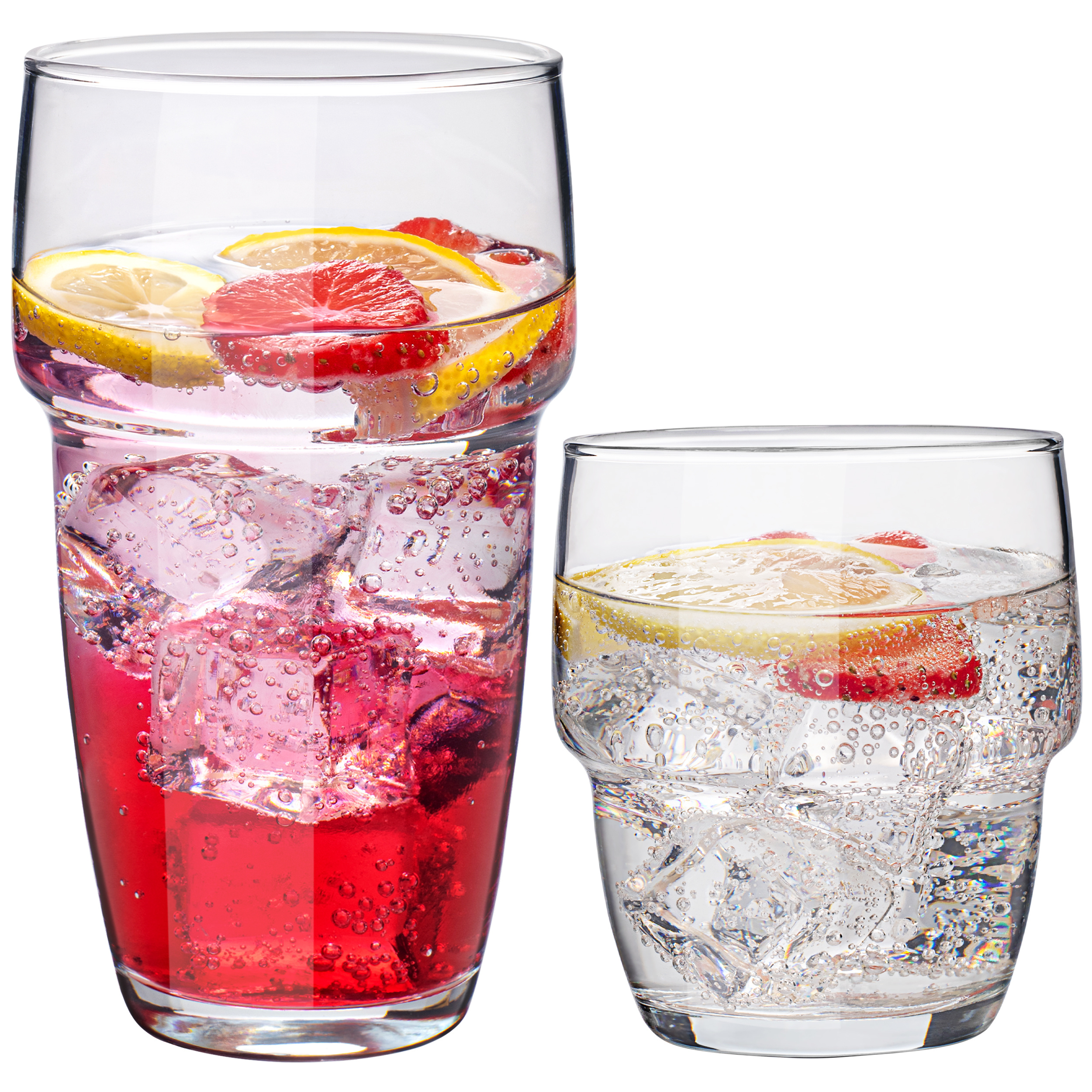 Image of Set 12pcs Stackable, 6 Long Drink Glasses 300ml And 6 Drinking Glasses 240ml, Water Glasses Dishwasher Safe, Ideal For Water, Juice, S